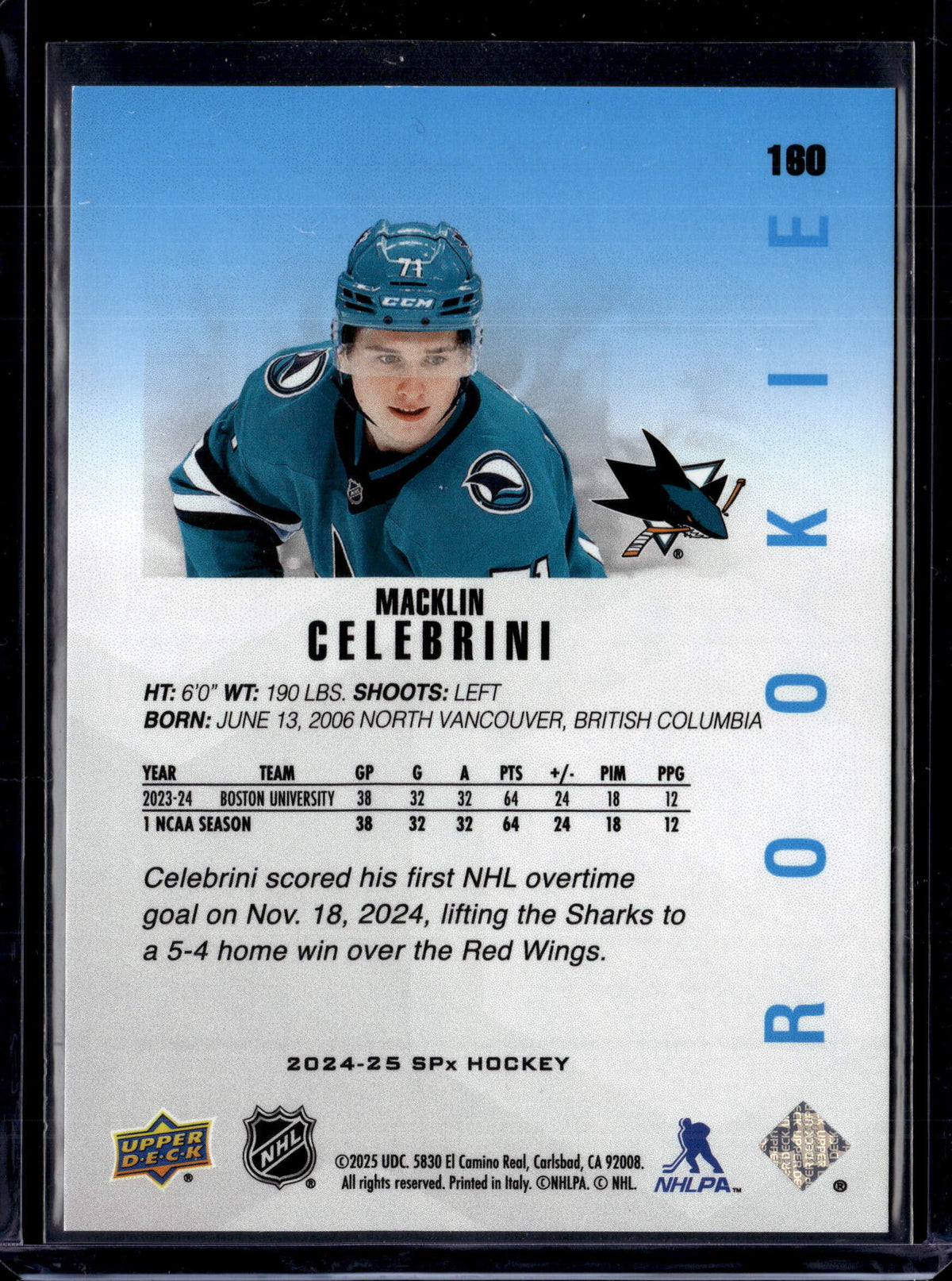 2024-25 SPX Macklin Celebrini Rookie #160 (B)