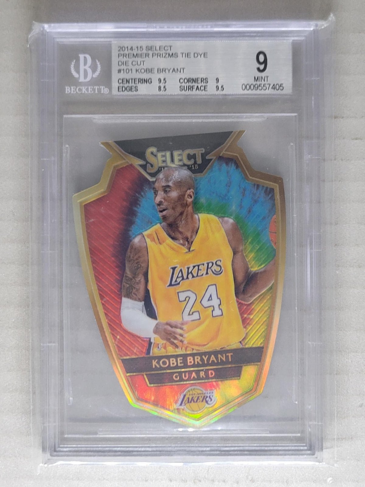 2014 Panini Select Premier Die Cut Tie Dye Prizm Kobe Bryant #101 /25 BGS 9
