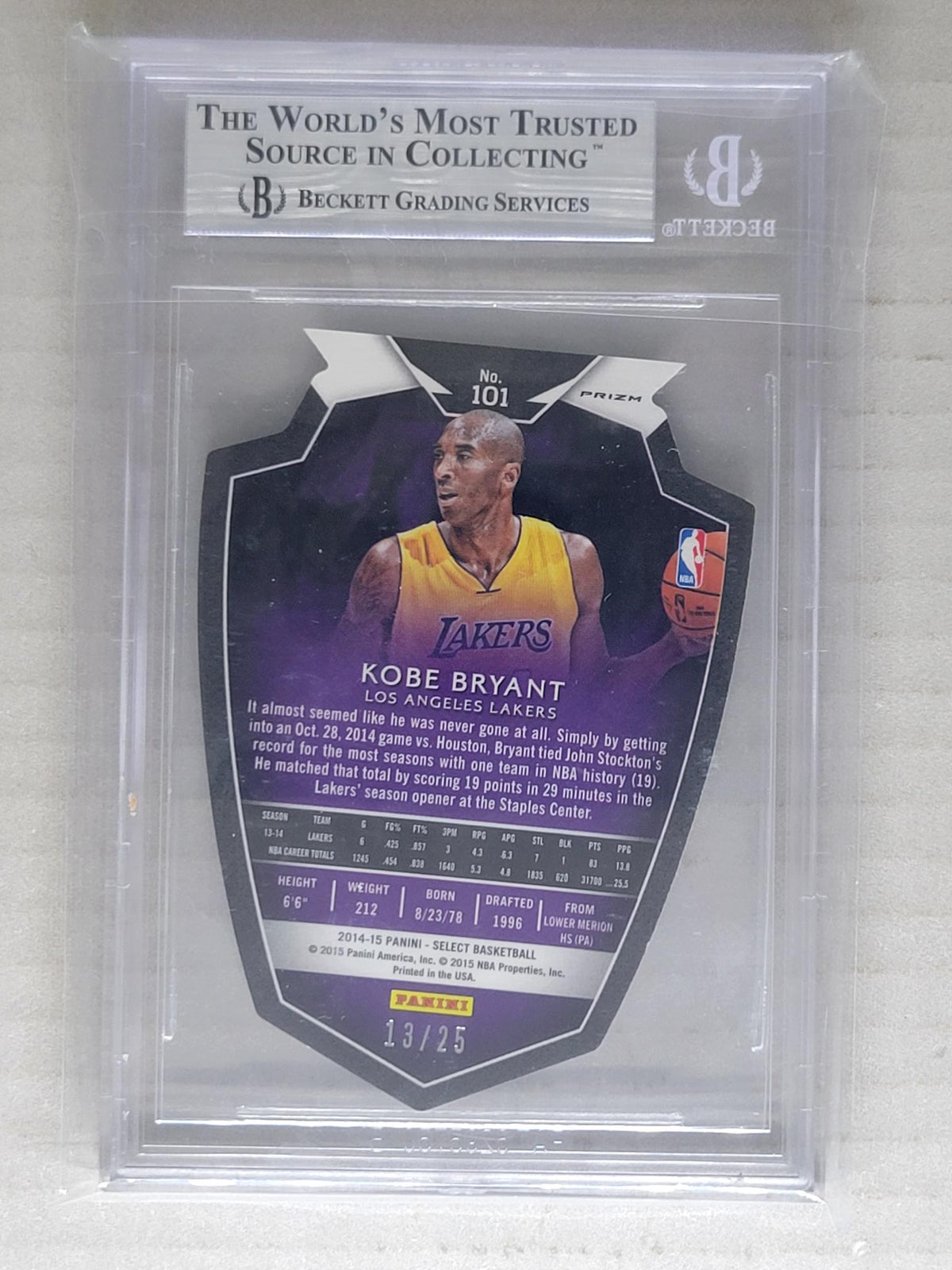 2014 Panini Select Premier Die Cut Tie Dye Prizm Kobe Bryant #101 /25 BGS 9