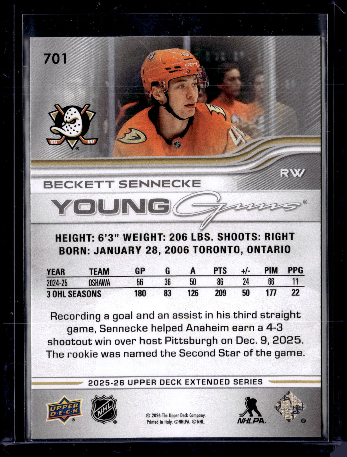 2025-26 Upper Deck Extended Beckett Sennecke RC Young Guns #701