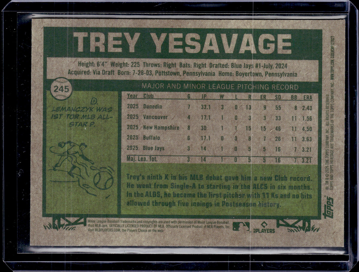 2026 Topps Heritage Trey Yesavage #245 Black Chrome Refractor /77