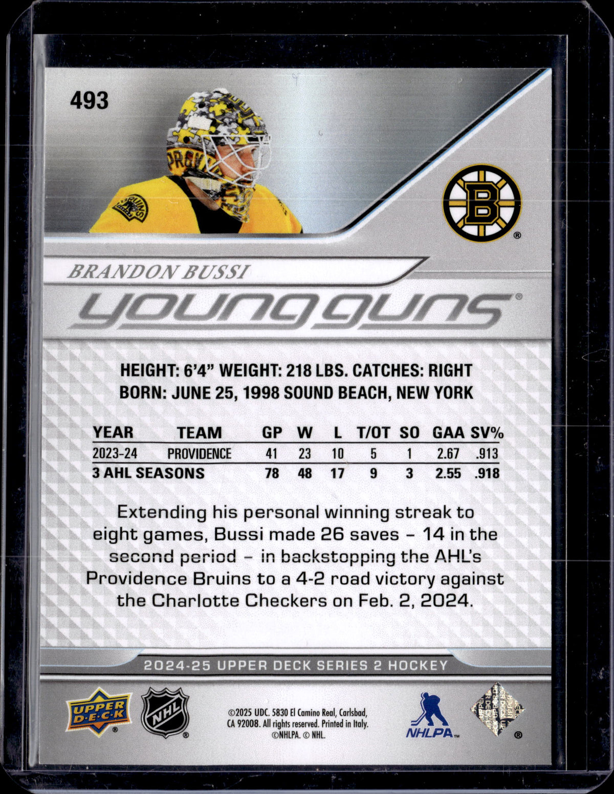2024-25 Upper Deck Series 2 Young Guns Brandon Bussi #493 Deluxe /250