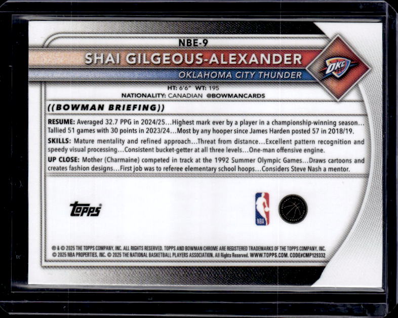 2025-26 Bowman Chrome #NBE-9 Shai Gilgeous-Alexander Stained Glass