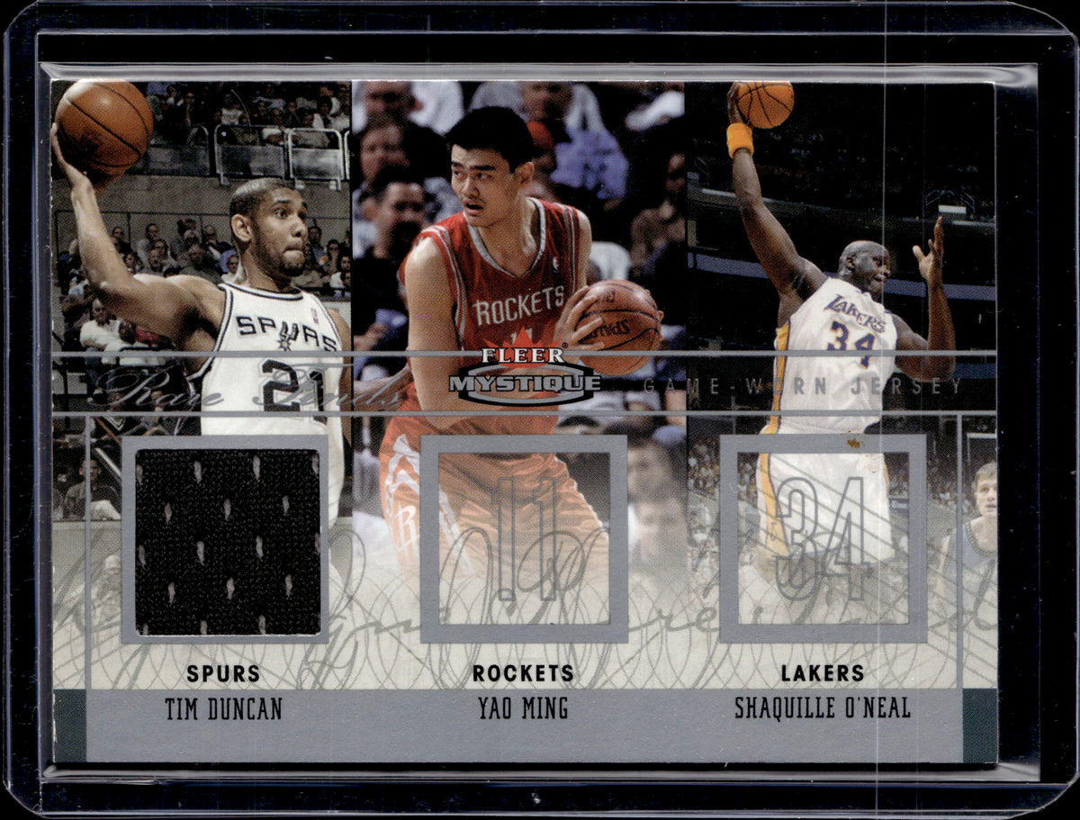 Fleer 2003-04 Mystique Rare Finds Jersey #RF-YM Tim Duncan Yao Ming Shaq /300