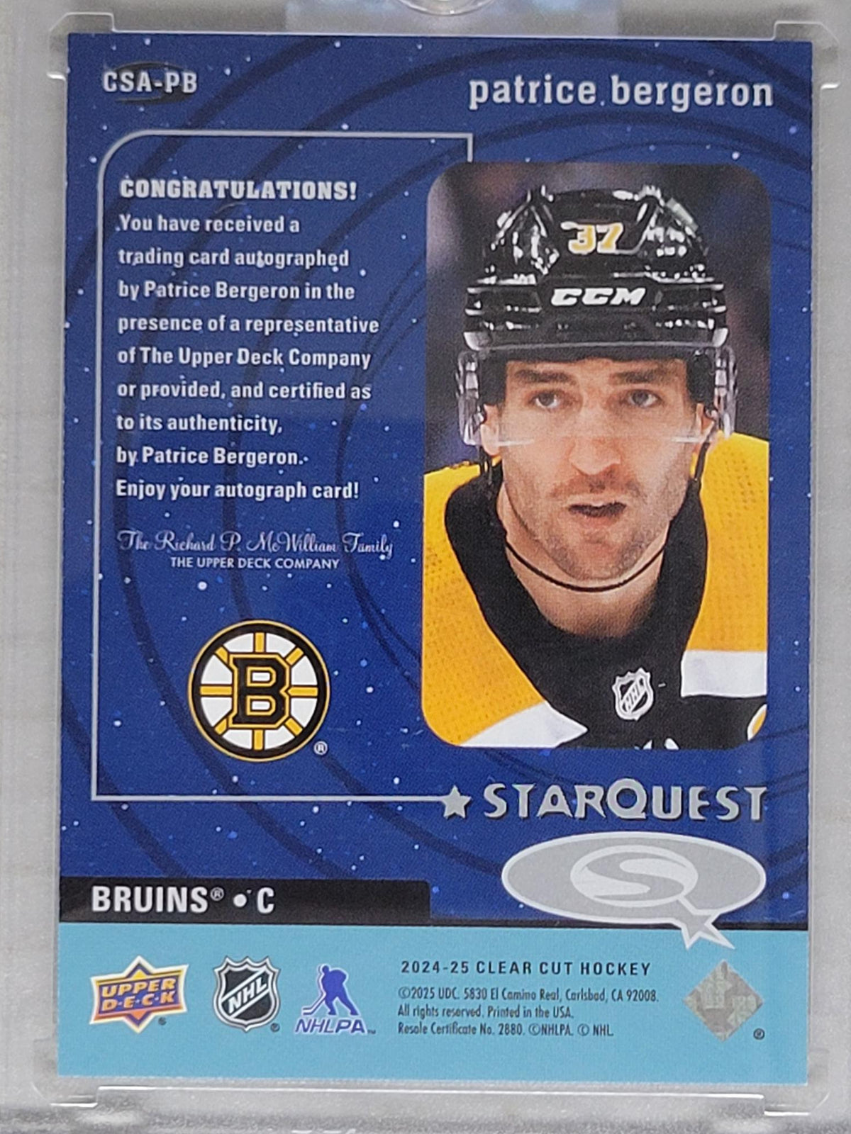 2024-25 Upper Deck Clear Cut 1997-98 Starquest #CSA-PB Patrice Bergeron