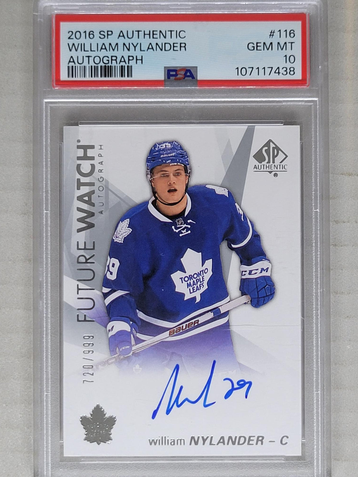 2016-17 SP Authentic Future Watch Auto #116 William Nylander /999 PSA 10