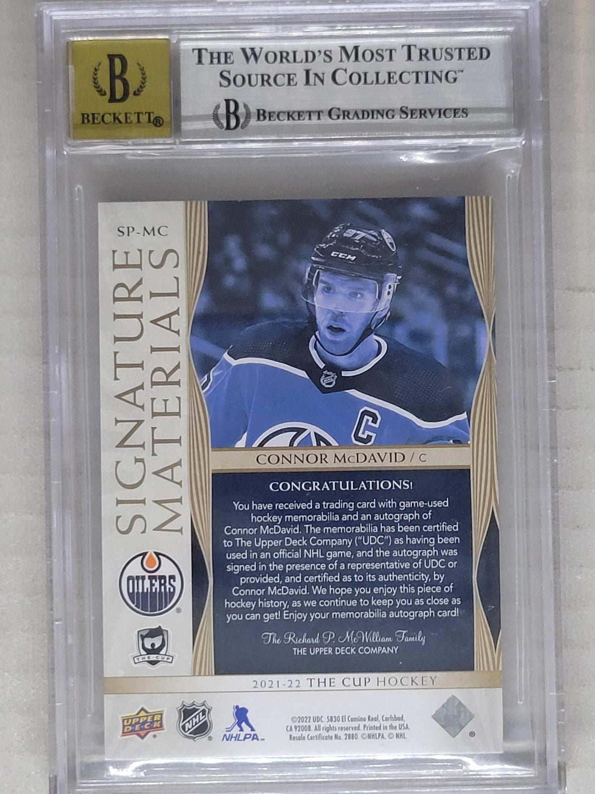 2021-22 The Cup Connor McDavid Signature Materials /10
