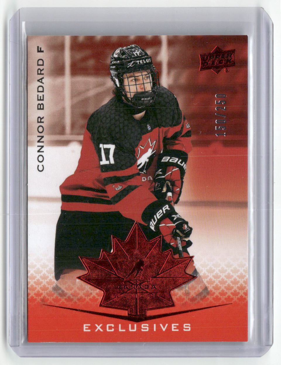 2021 UPPER DECK TEAM CANADA JUNIORS #32 CONNOR BEDARD RED EXCLUSIVES /250