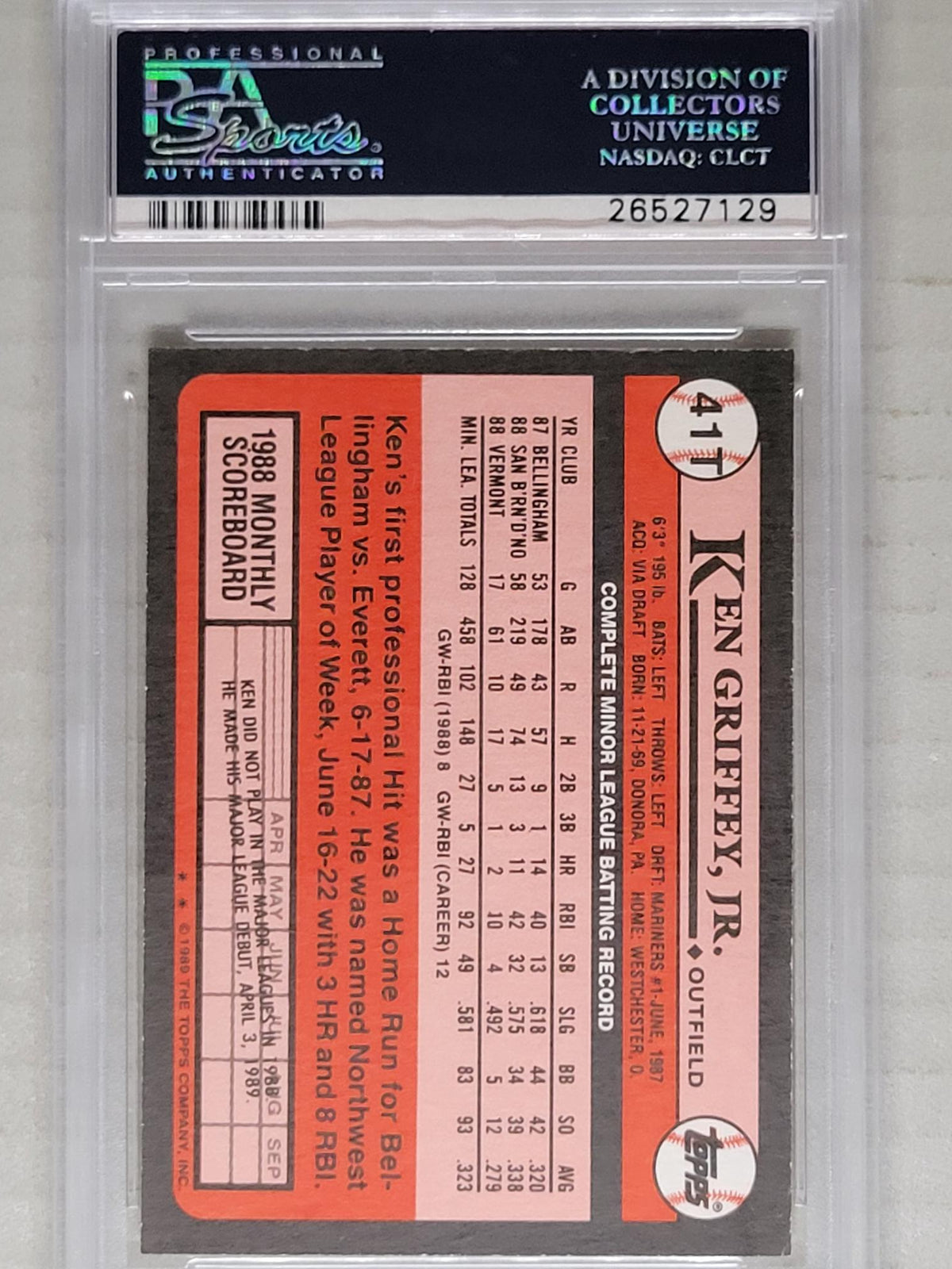 1989 Topps Ken Griffey Jr #41T PSA 10
