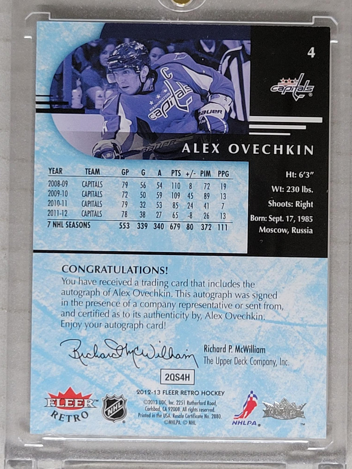 2012-13 UD Fleer Retro Alex Ovechkin Auto SP #4