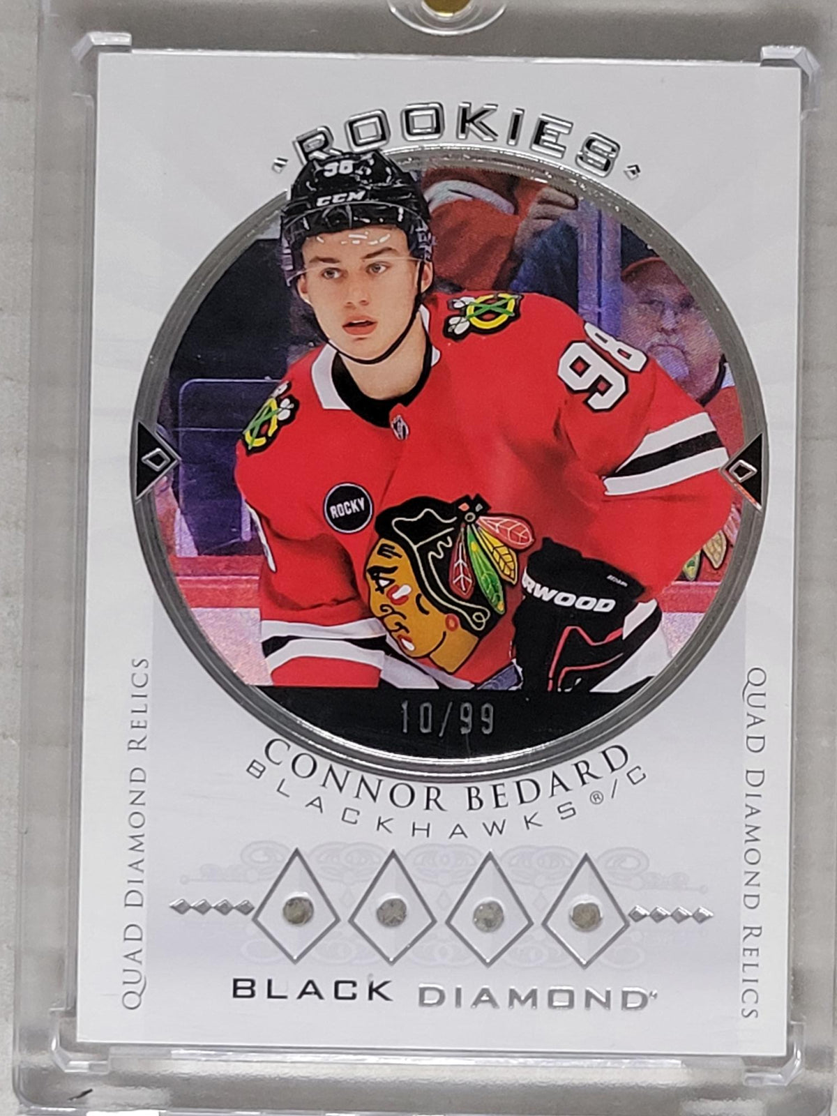 2023-24 UPPER DECK CONNOR BEDARD ROOKIE BLACK DIAMOND QUAD DIAMOND RELIC /99