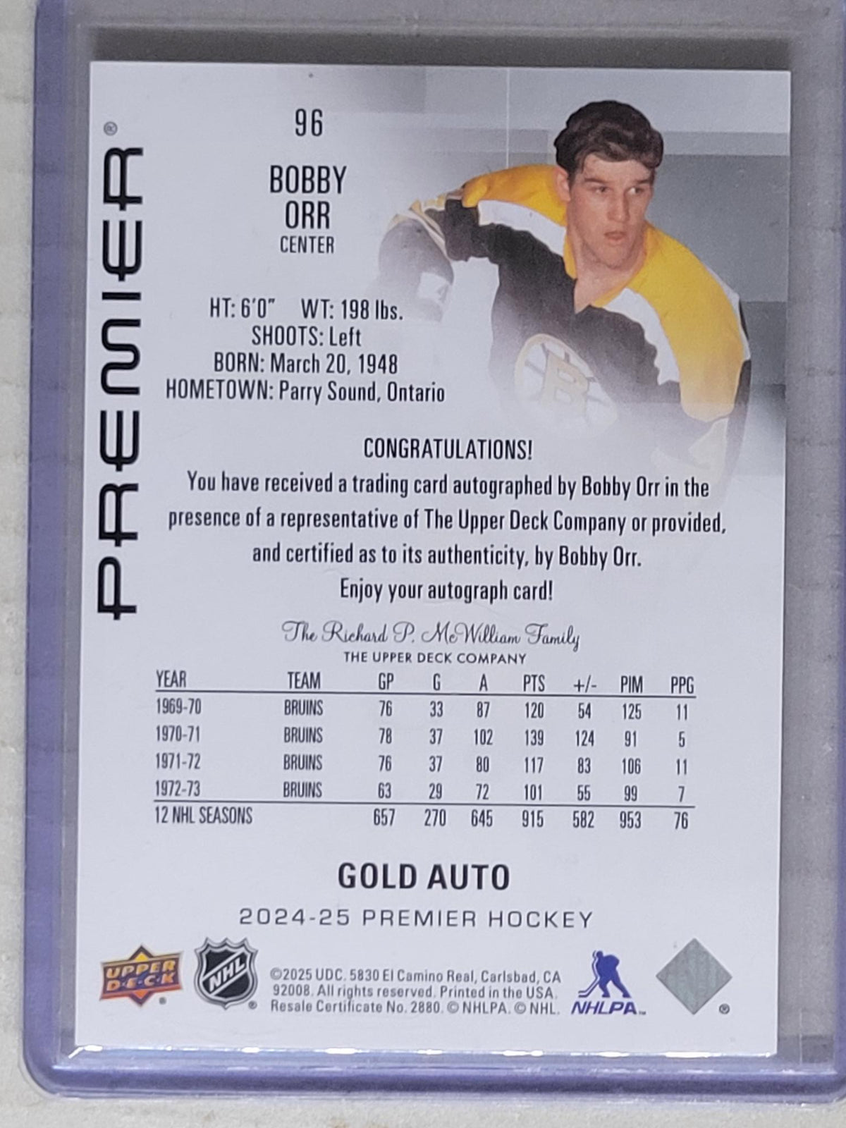 2024-25 Premier Bobby Orr Auto /10 #96