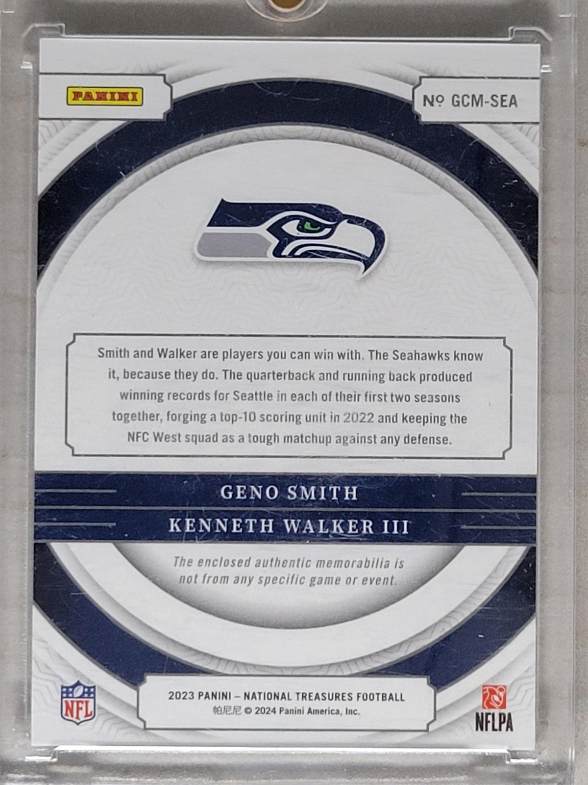 2023 Panini National Treasures Geno Smith / Kenneth Walker III /10 Gold