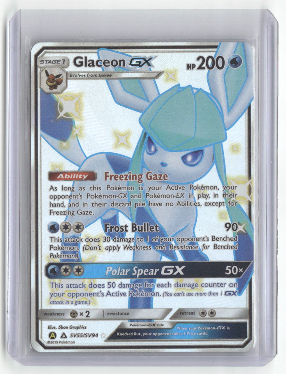 Glaceon GX Hidden Fates Holo Full Art Ultra Rare Card SV55/SV94