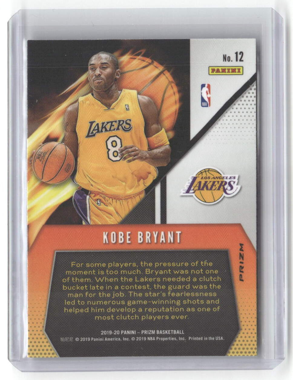 2019-20 Panini Prizm Kobe Bryant Fearless Fast Break Prizm ~ SSP