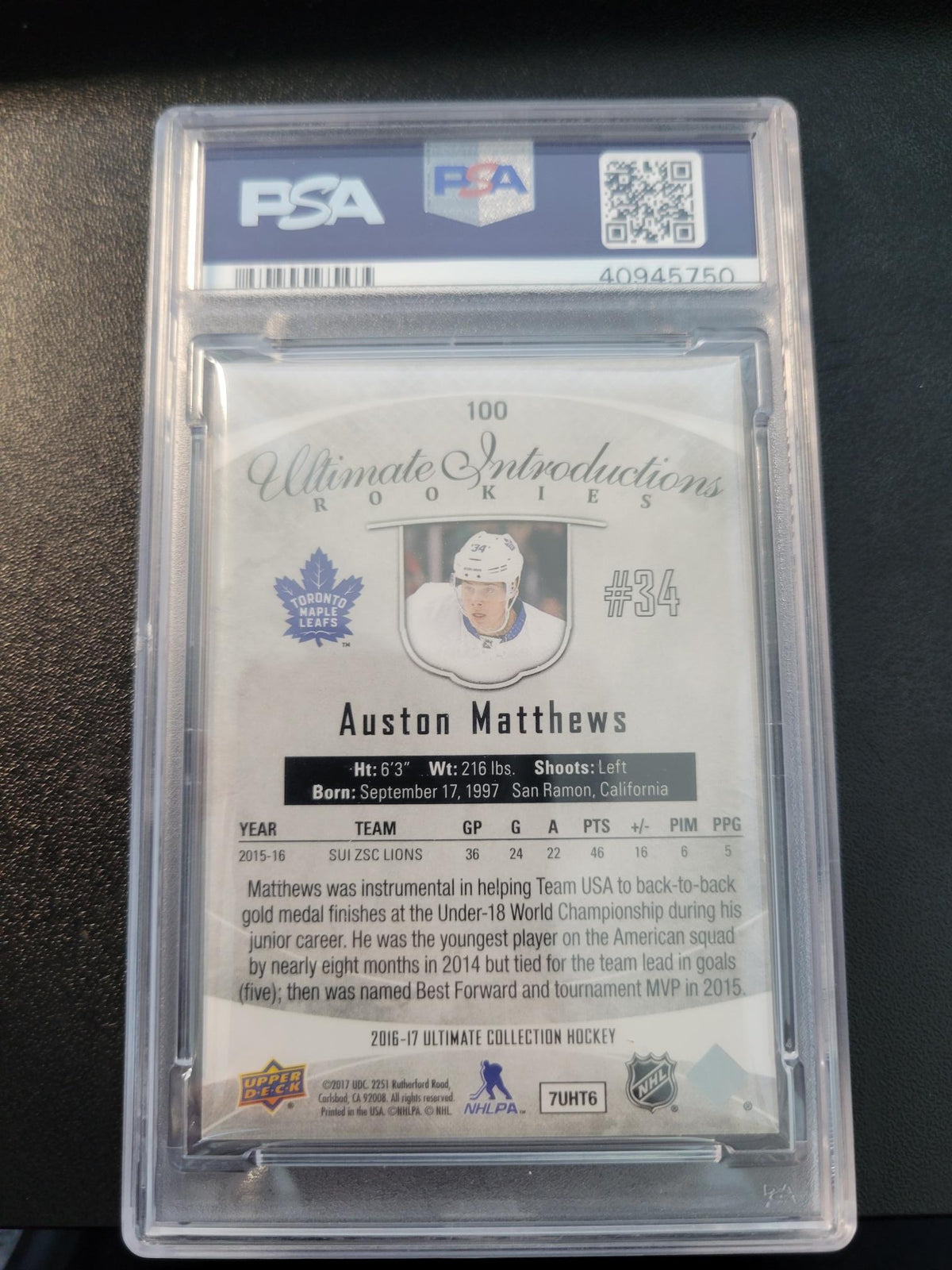2016 Ultimate Collection Introductions Auston Matthews PSA 10