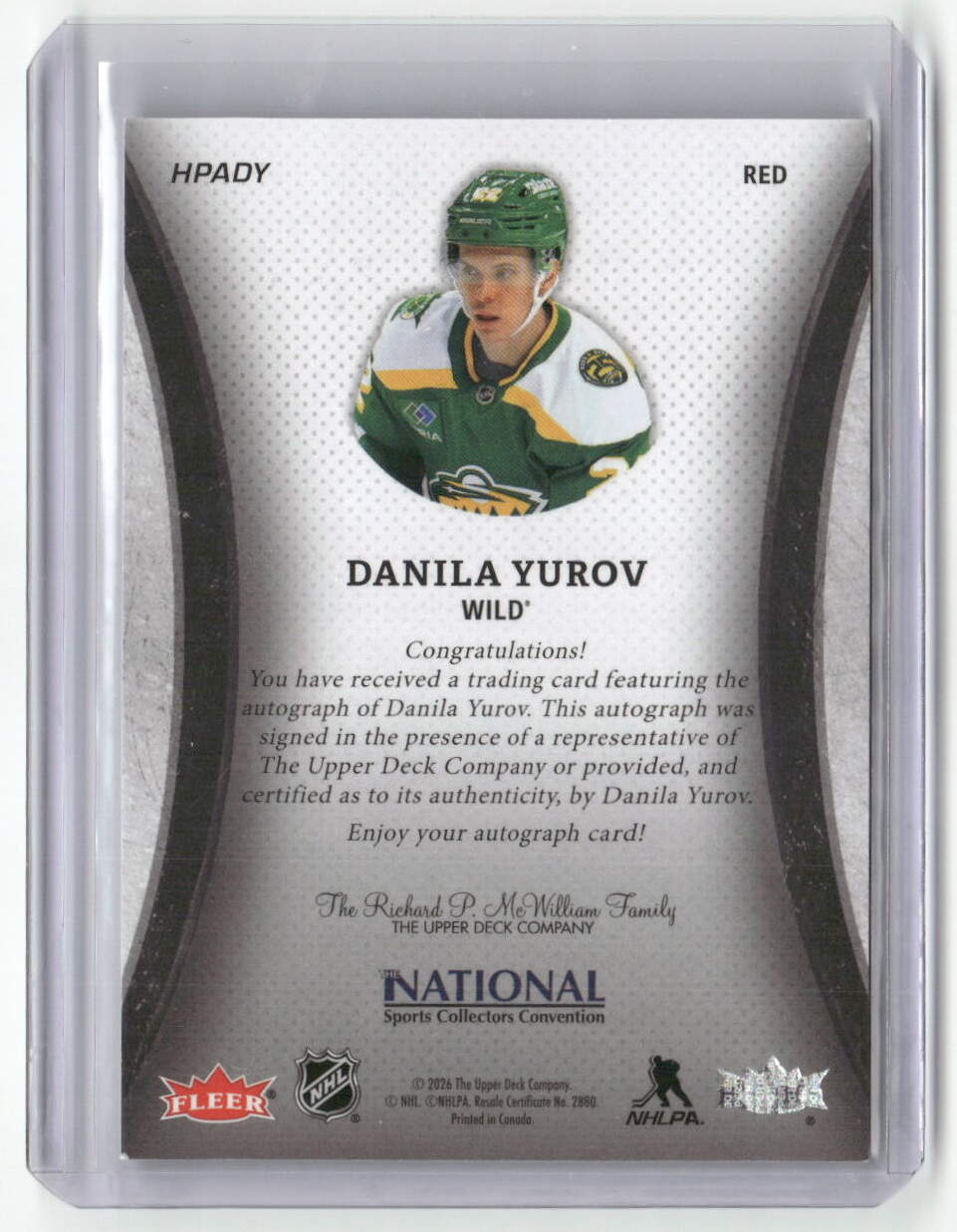 2026 Upper Deck Fleer Danila Yurov Auto /10