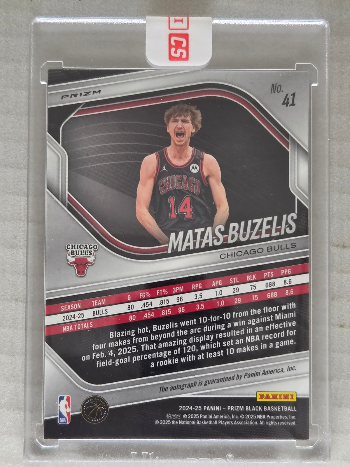 Panini Prizm Black 2025 Matas Buzelis #41 Redemption Rookie Auto Silver
