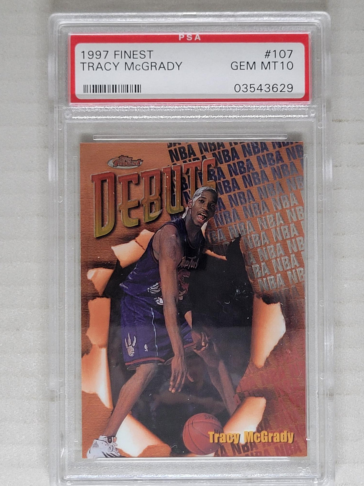 Topps 1997 Finest Debut Tracy McGrady Rookie #107 Toronto Raptors PSA 10