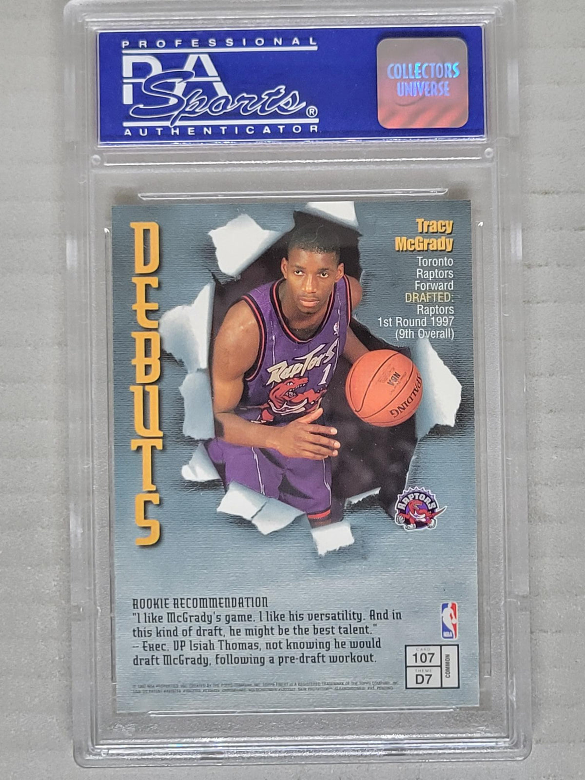 Topps 1997 Finest Debut Tracy McGrady Rookie #107 Toronto Raptors PSA 10