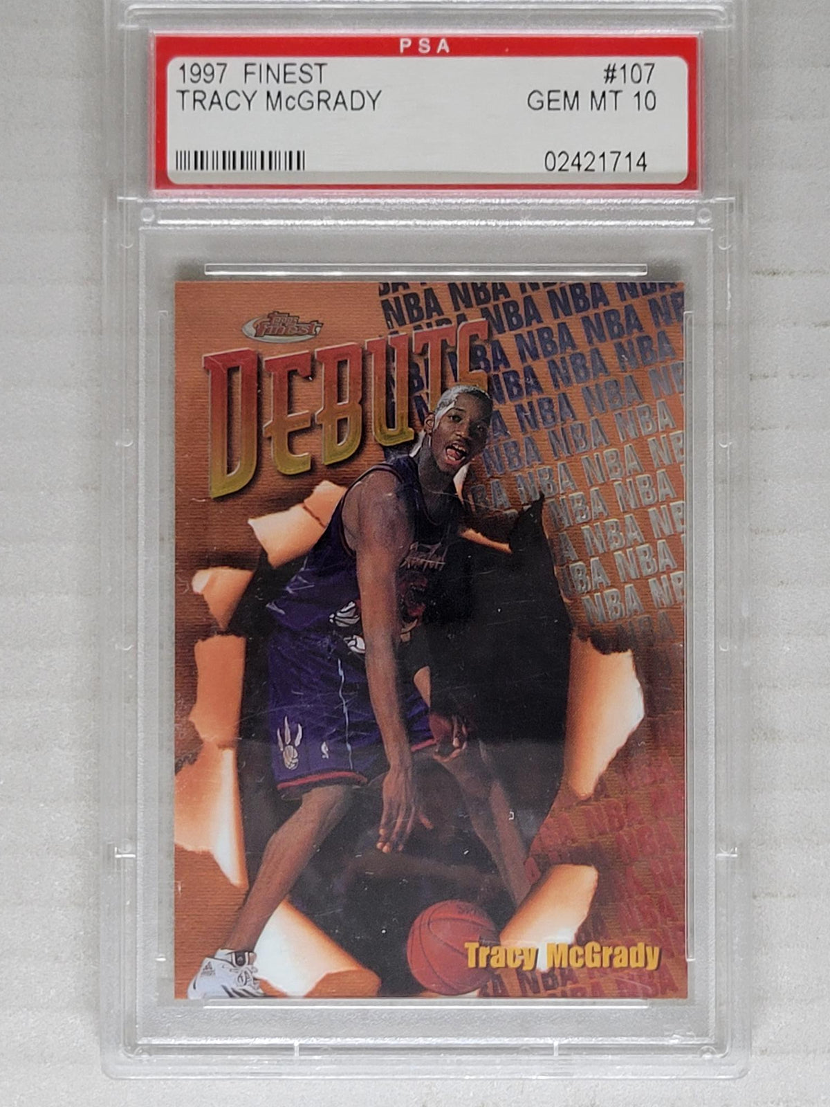 Topps 1997 Finest Debut Tracy McGrady Rookie #107 Toronto Raptors PSA 10 (B)