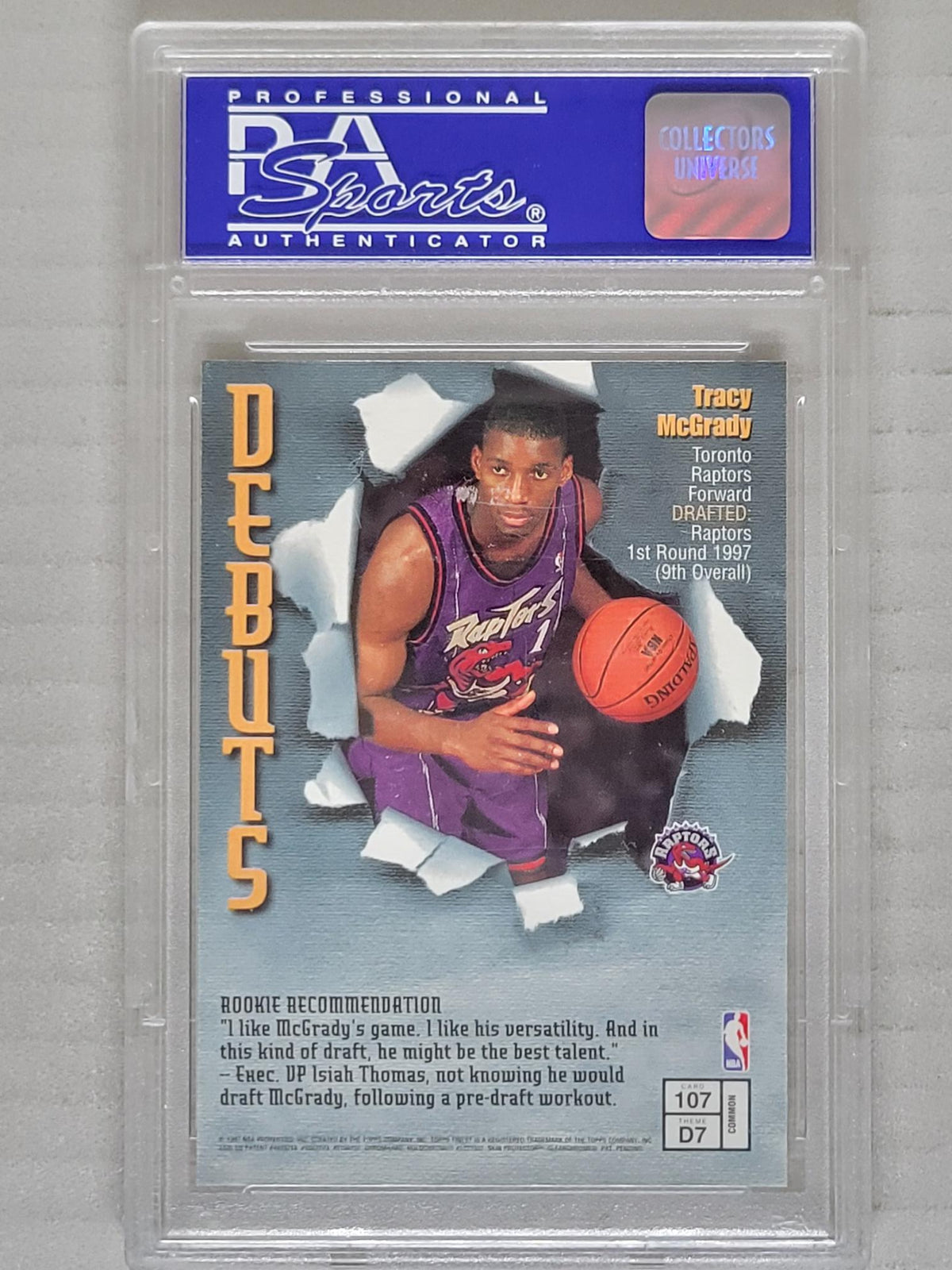 Topps 1997 Finest Debut Tracy McGrady Rookie #107 Toronto Raptors PSA 10 (B)