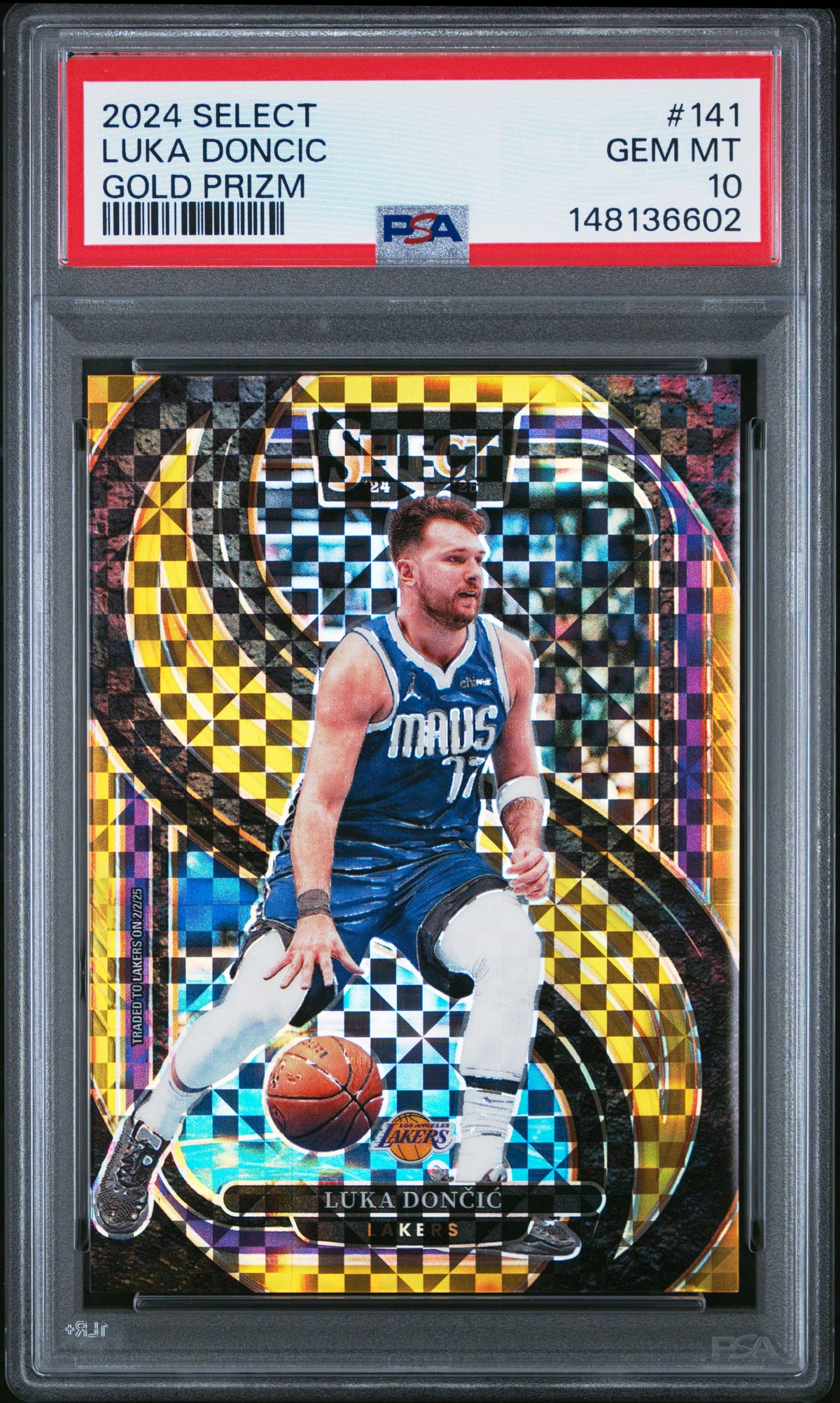 LUKA DONCIC 2024-25 SELECT PREMIER LEVEL GOLD PRIZM LAKERS /10 PSA 10