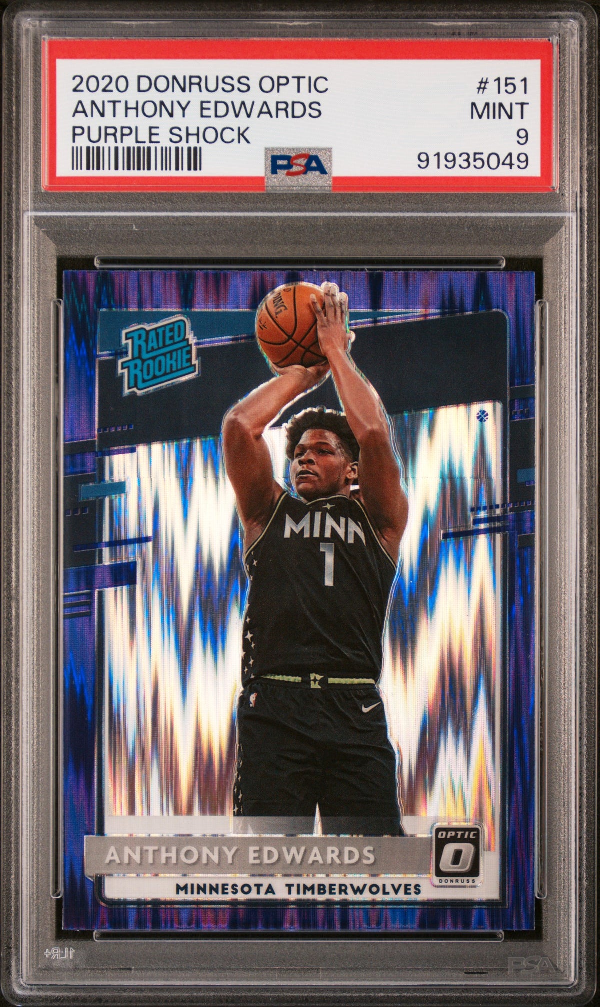 2020-21 Panini Donruss Optic #151 Anthony Edwards Purple Shock RC PSA 9
