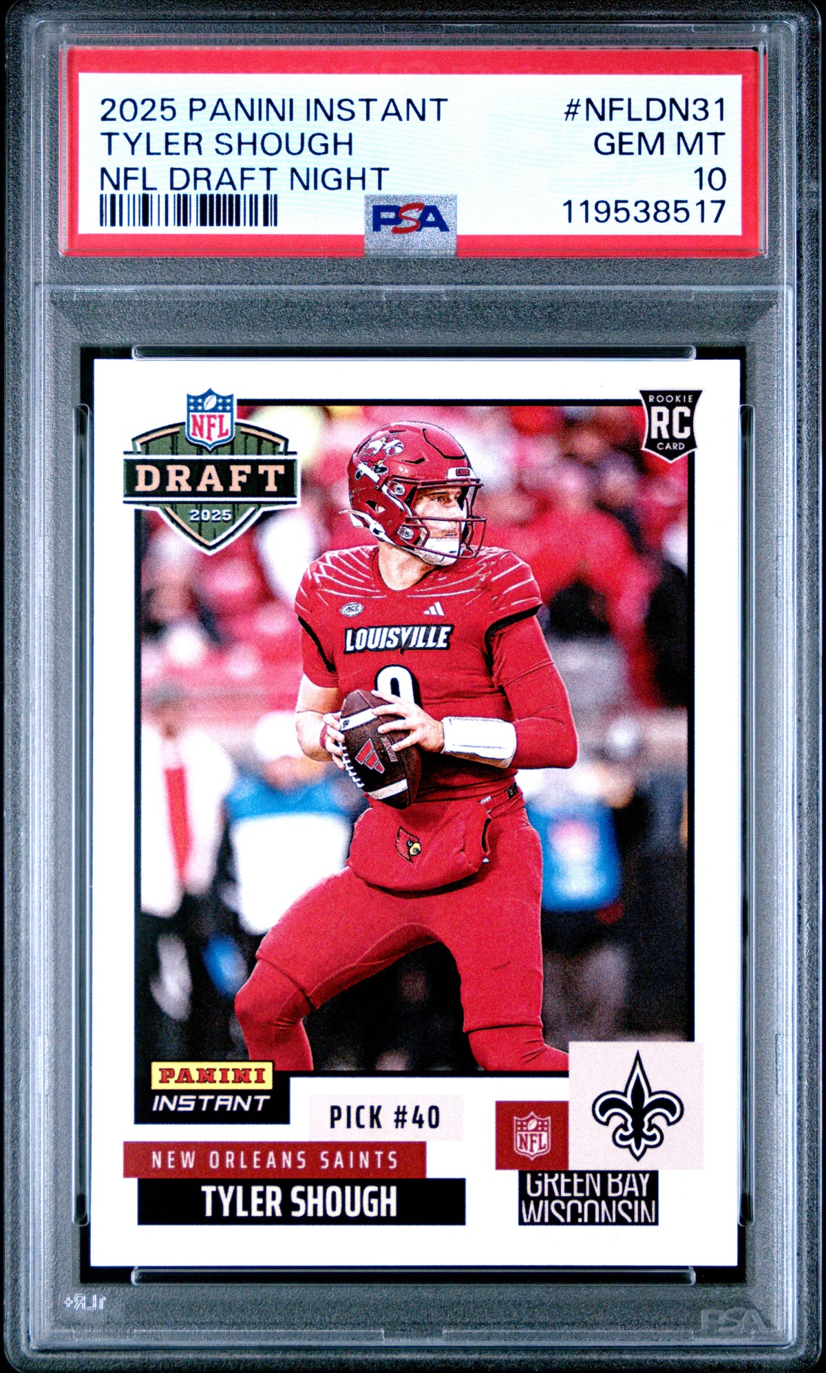 2025 Panini Instant NFL Draft Night Tyler Shough RC #NFLDN-31 Saints PSA 10
