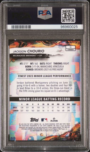 2024 Topps Finest Gold Refractor Jackson Chourio Brewers RC Rookie /50 PSA 10