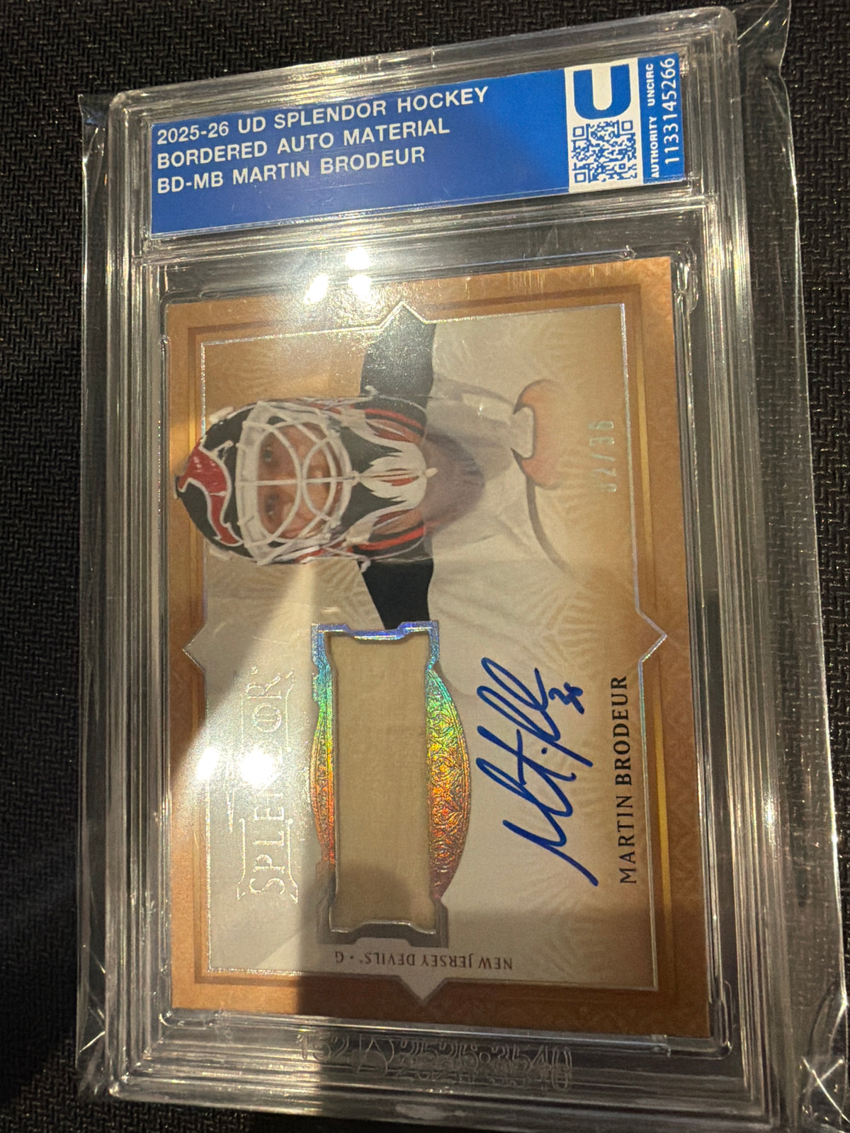2025-26 Upper Deck Splendor Bordered Auto Material Martin Brodeur /36