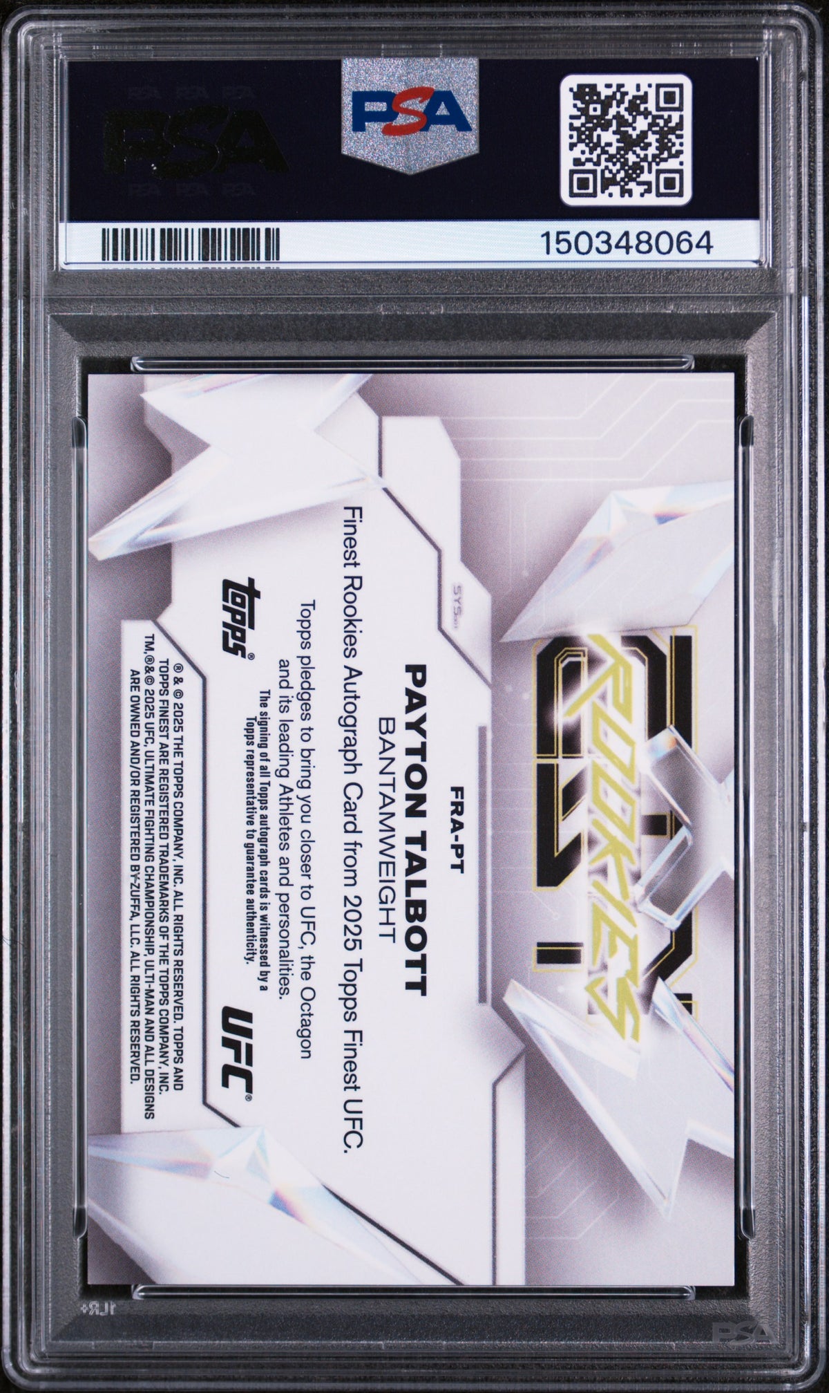 2025 Topps Finest UFC - Rookie Autographs Payton Talbott #FRA-PT Gold Refractor PSA 9