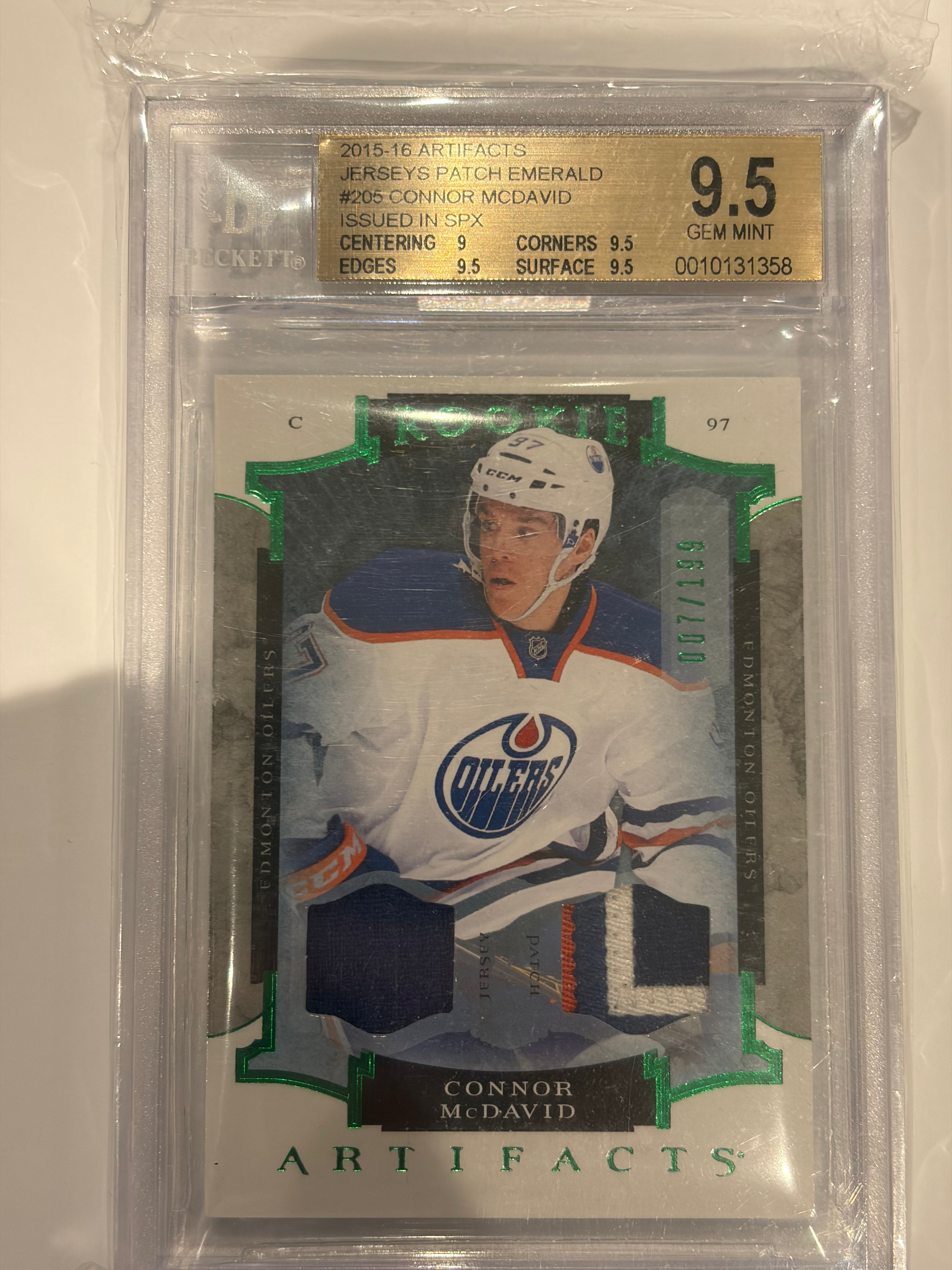 2015-16 Upper Deck Artifacts Rookies Emerald Jersey/Patch Connor McDavid /199