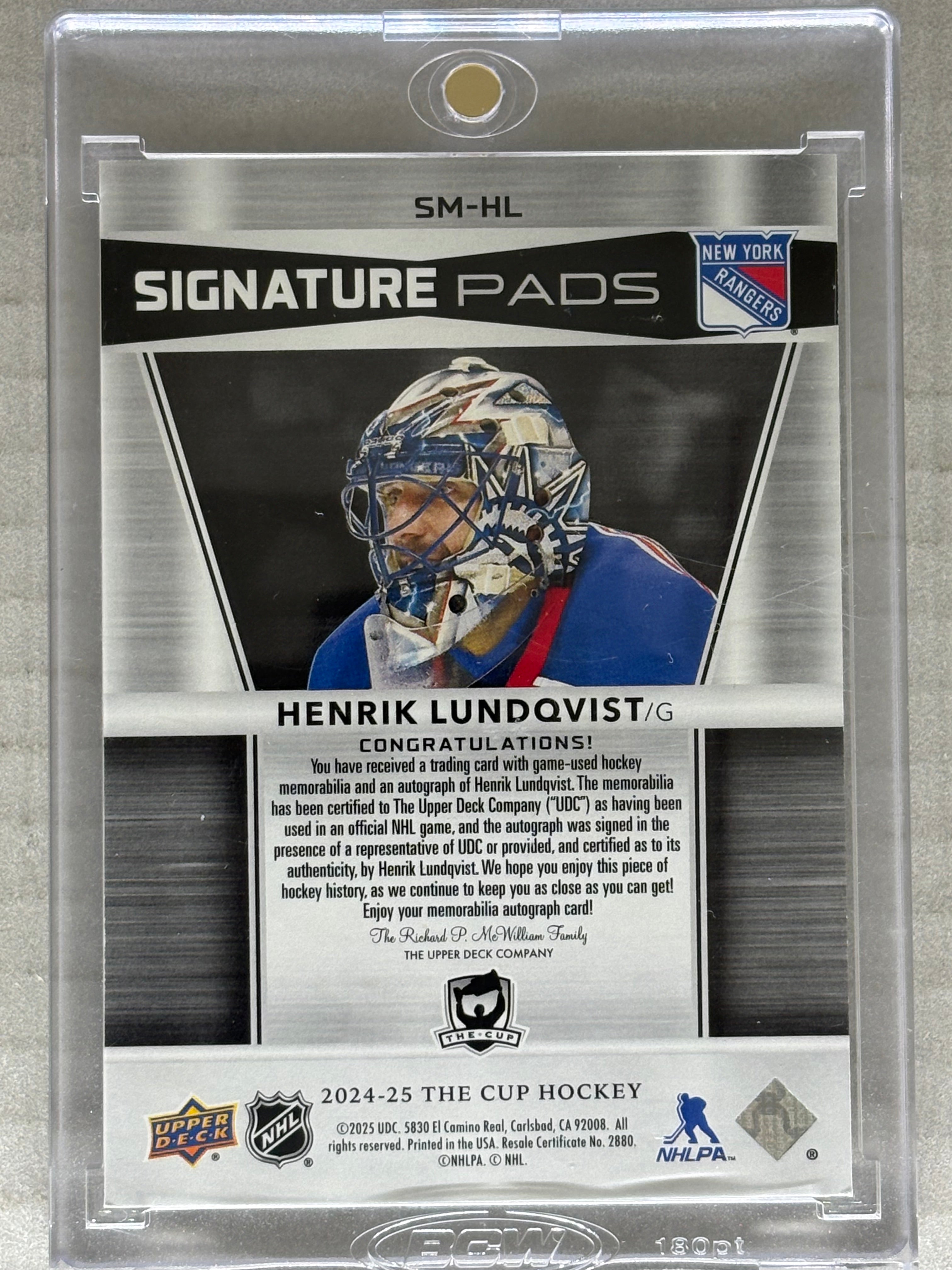2024-25 UD The Cup Signature Pads Henrik Lundqvist /15