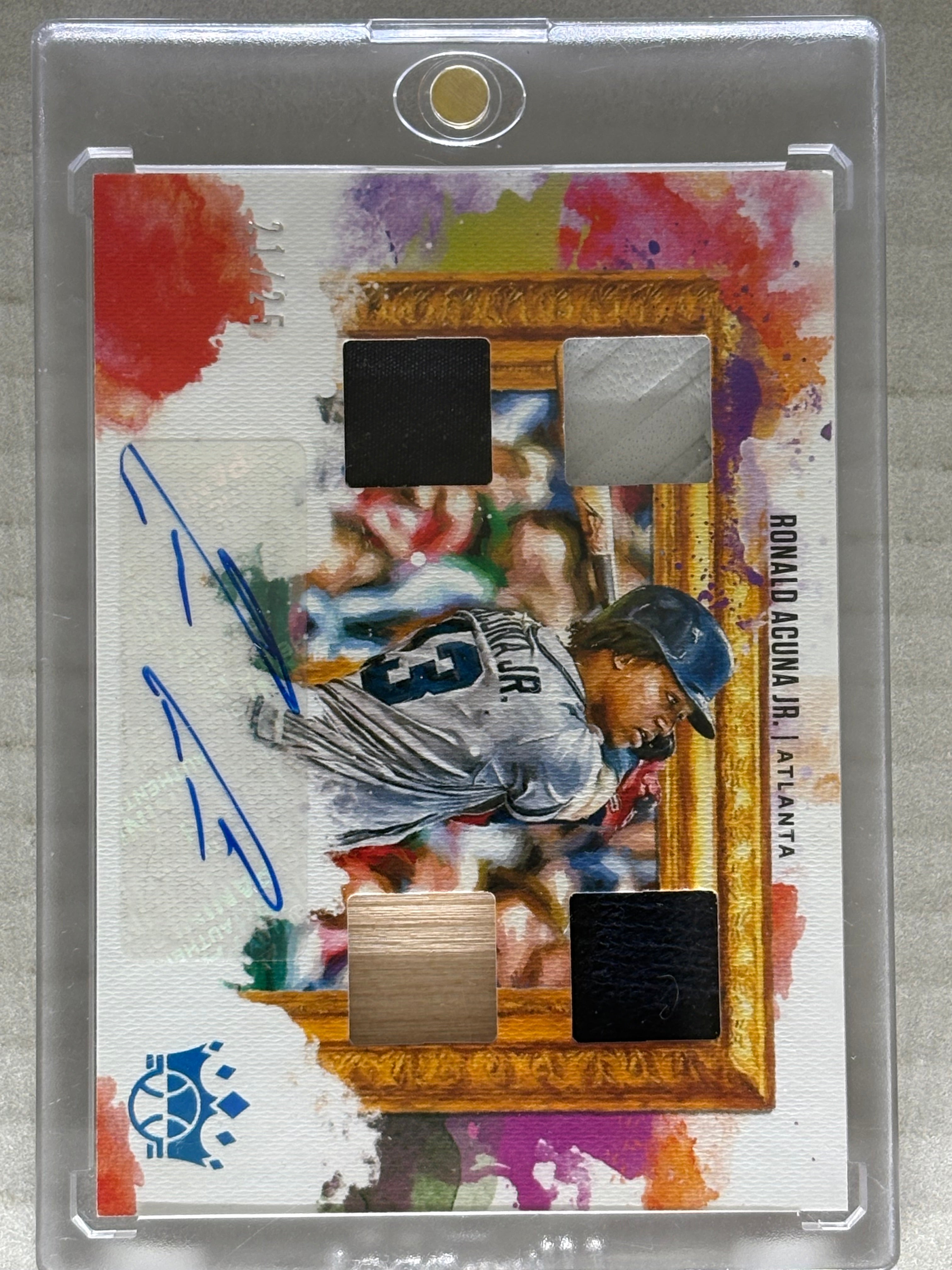 2020 Panini Diamond Kings #DKQ-RA Ronald Acuna Jr. Quad Patch Holo Blue /25 Auto