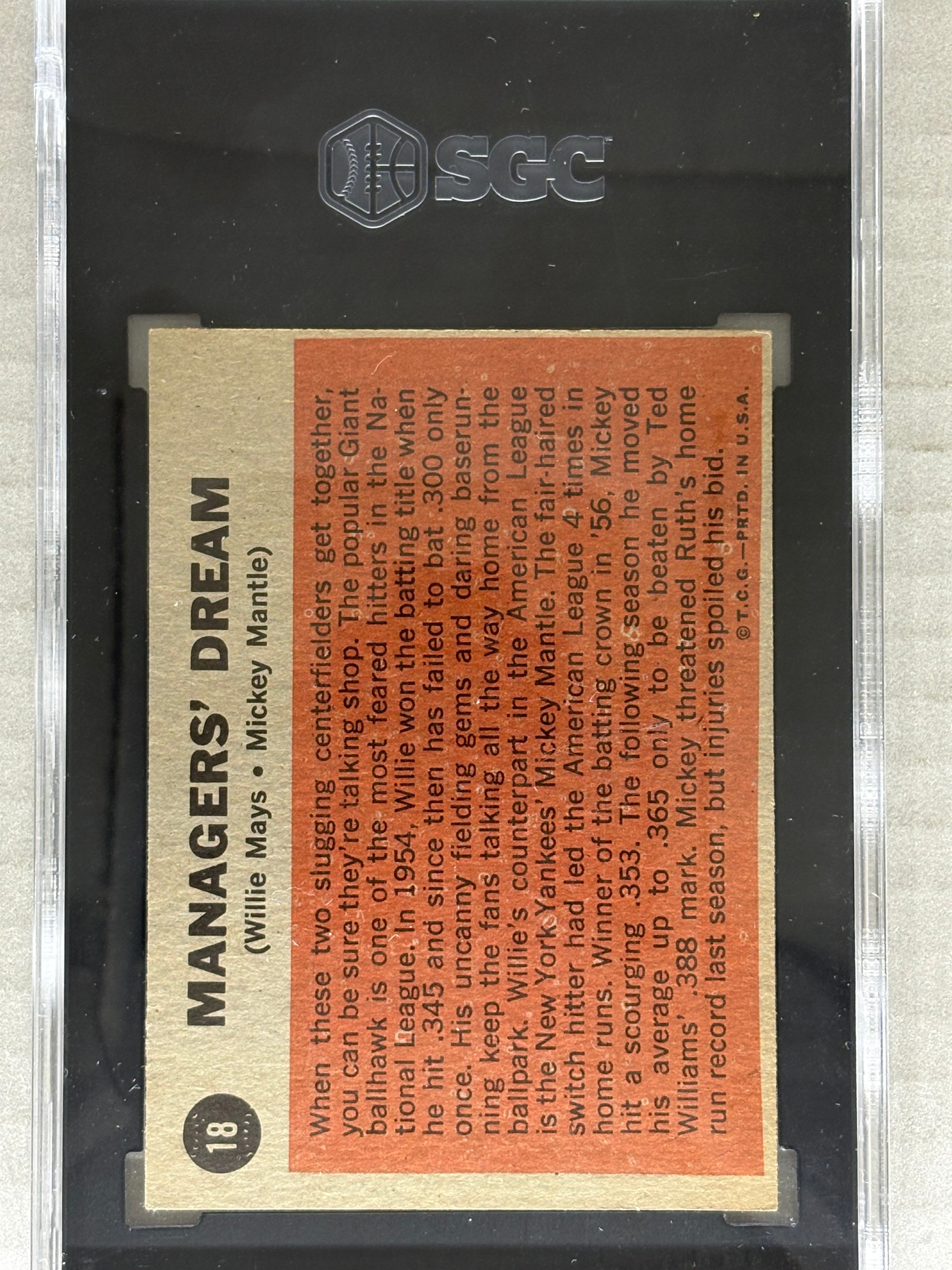 1962 Topps #18 Managers Dream Mickey Mantle Willie Mays SGC 4.5