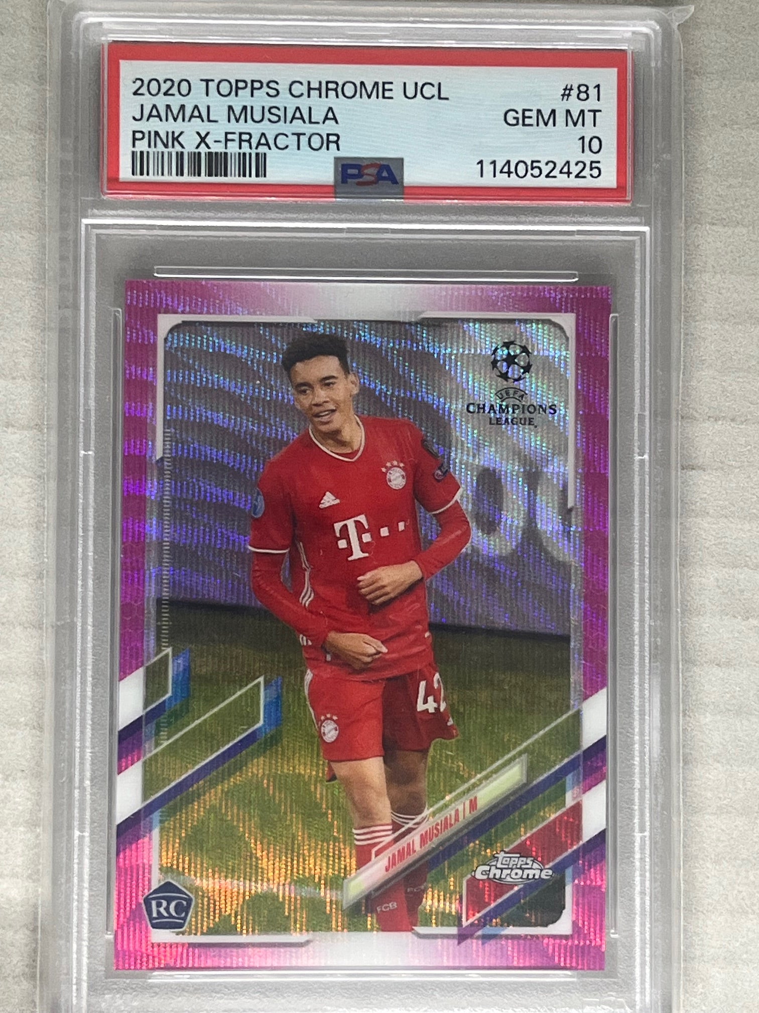 2020 Topps Chrome UCL Pink X-Fractor #81 Jamal Musiala RC Rookie PSA 10