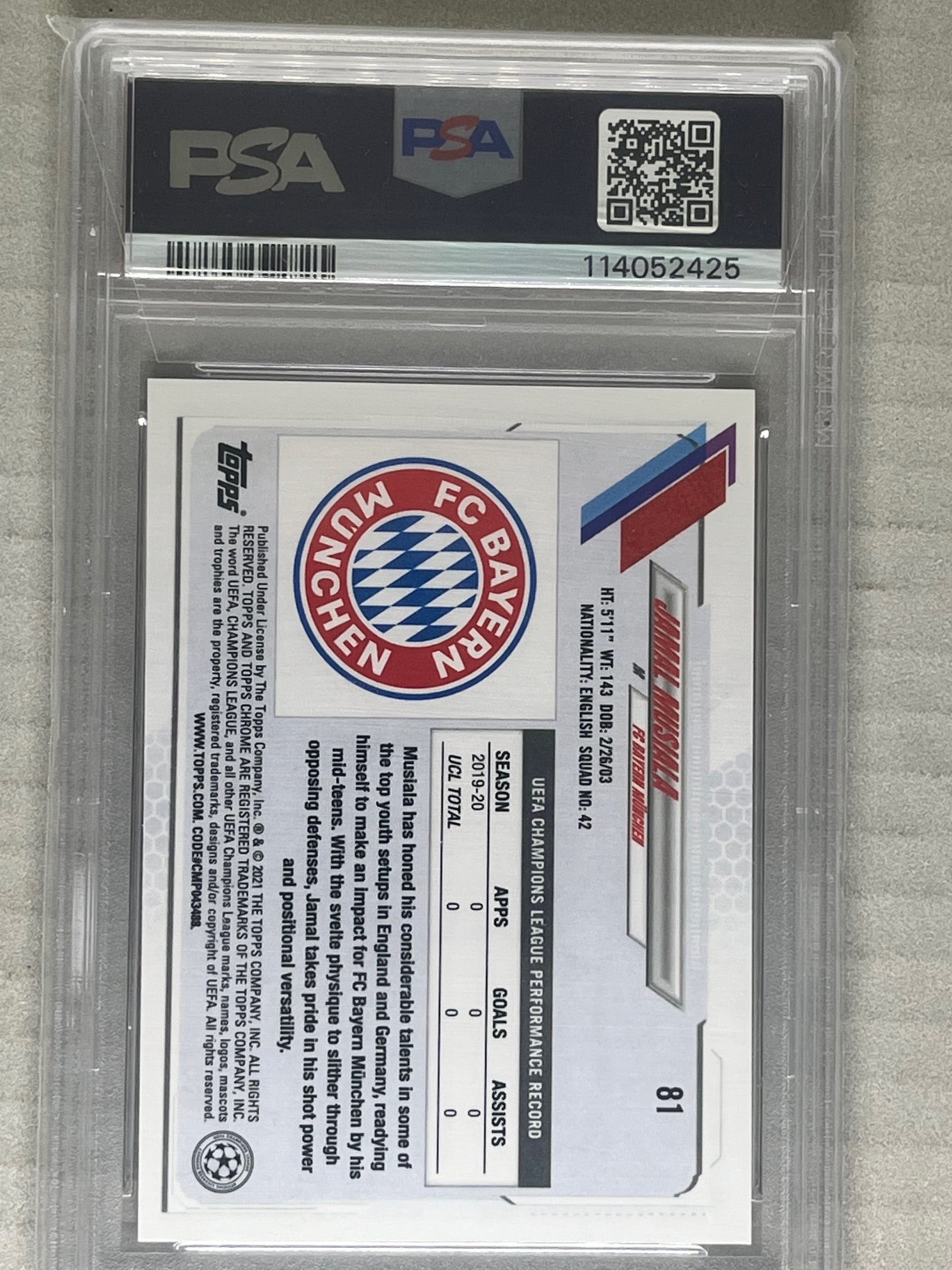 2020 Topps Chrome UCL Pink X-Fractor #81 Jamal Musiala RC Rookie PSA 10