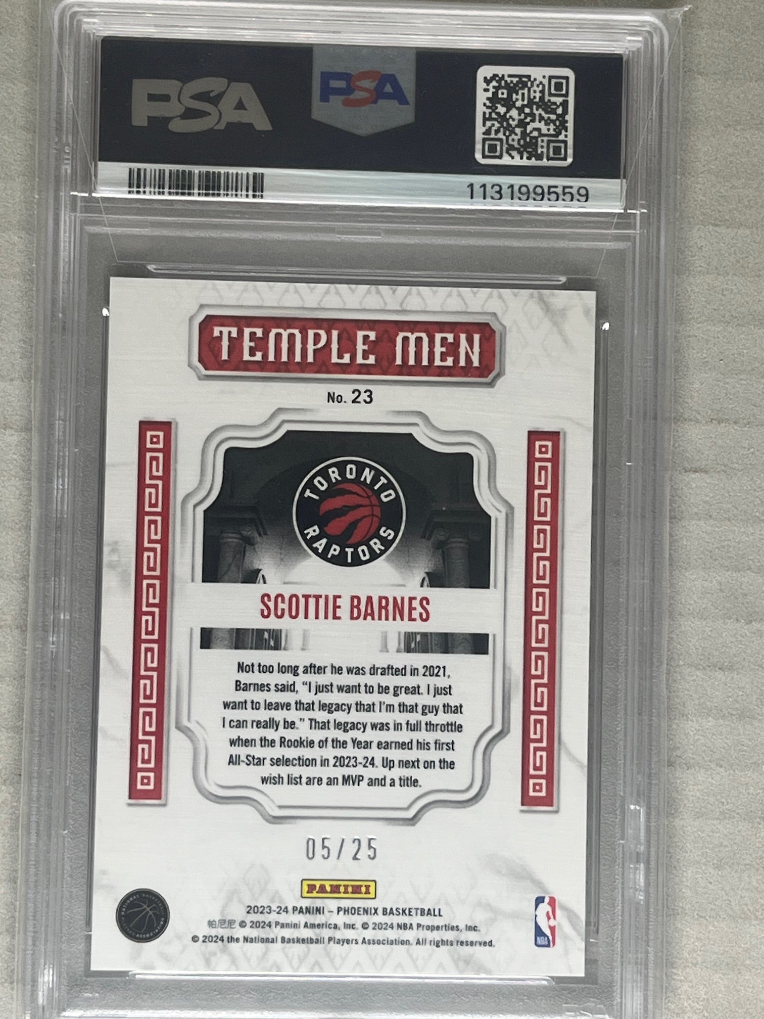 2023-24 Panini Phoenix Temple Men Pink Ice /25 Scottie Barnes PSA 10