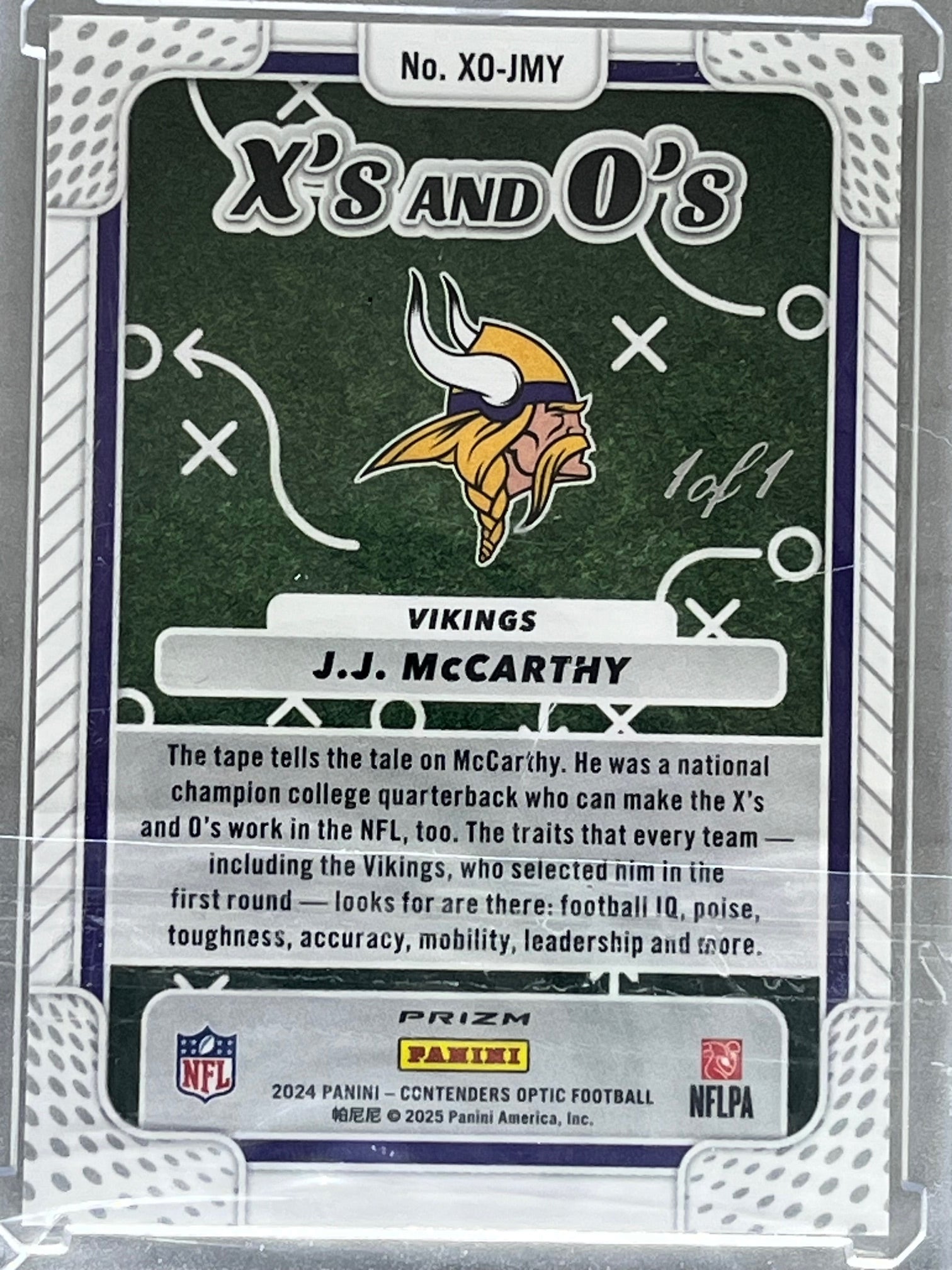 2024 Contenders Optic Gold Vinyl X's and O's JJ McCarthy 1/1