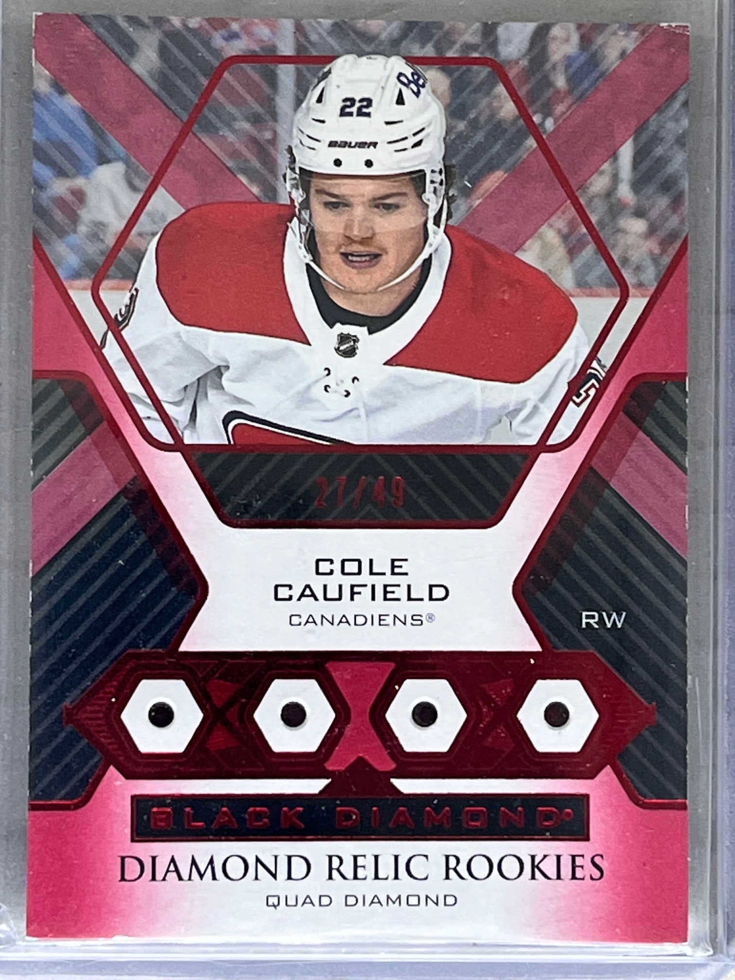 2021-22 UD Black Diamond Relic Rookies Quad Diamond Cole Caufield /49