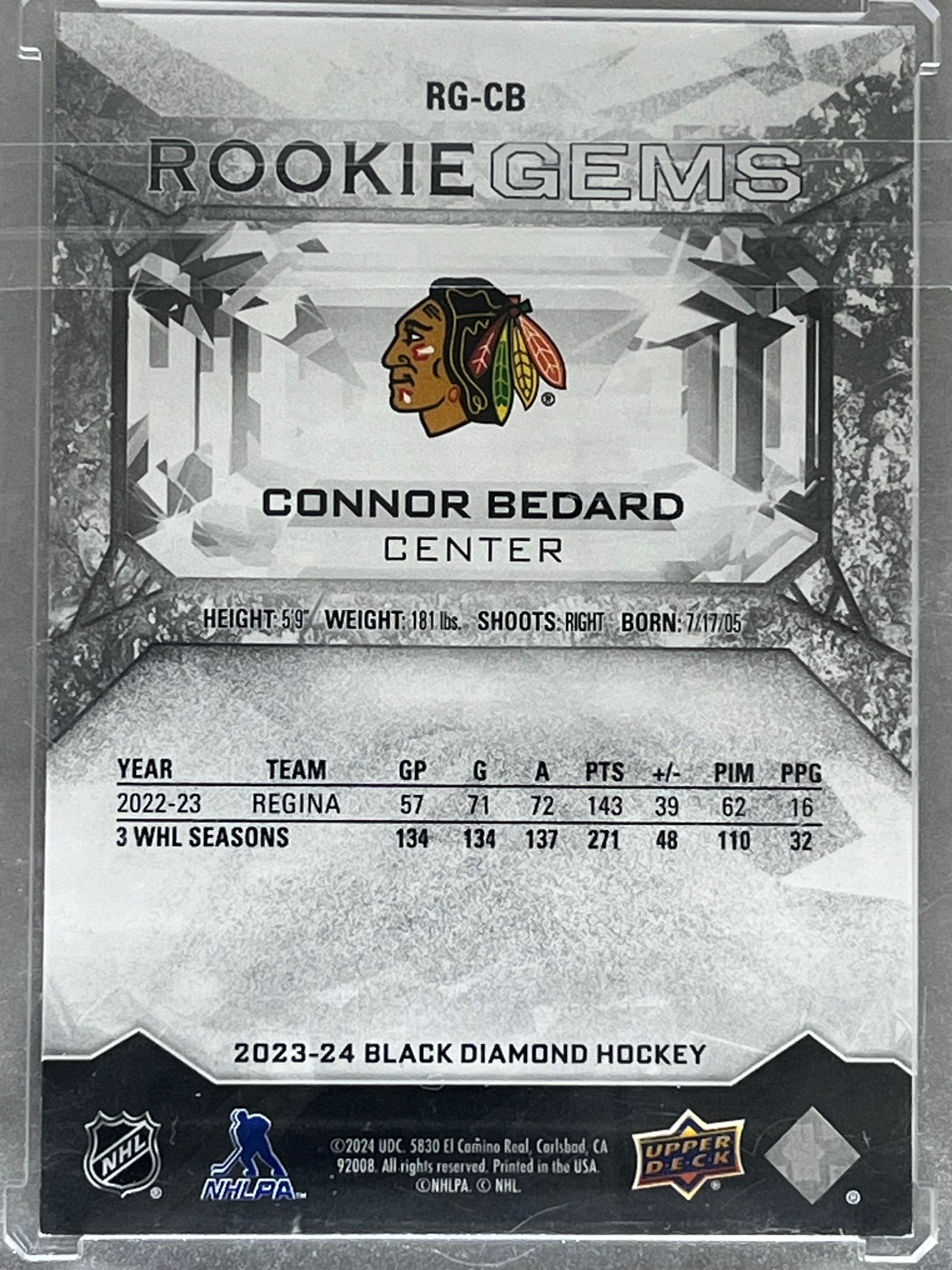 2023-24 Upper Deck Black Diamond Rookie Gems Connor Bedard #RG-CB Green /10