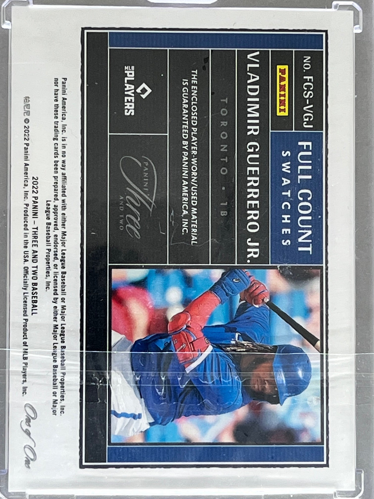 2022 Panini Three and Two Full Count Swatches Vladimir Guerrero Jr. 1/1