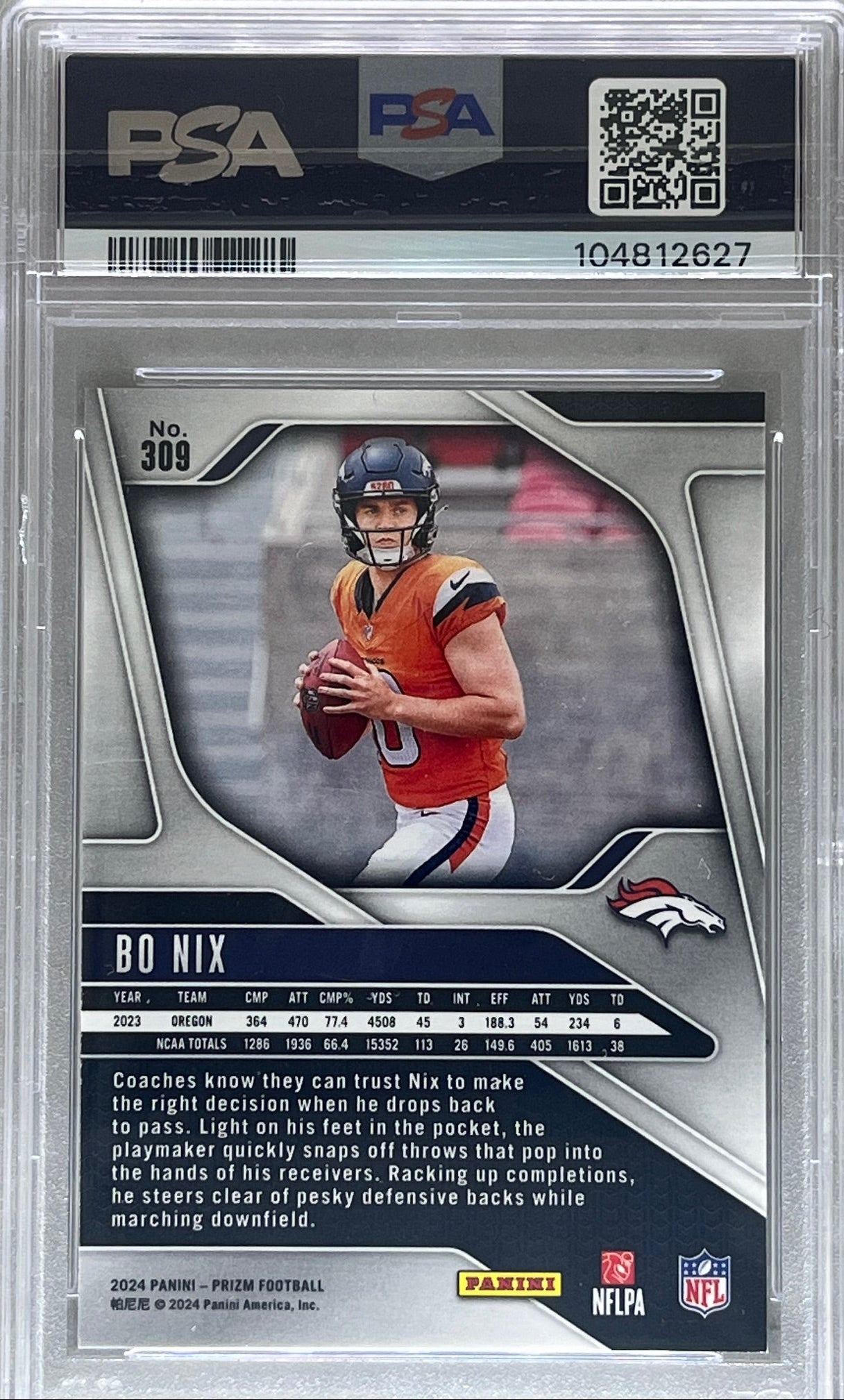 2024 Panini Prizm Bo Nix Rookie Card #309 PSA 10