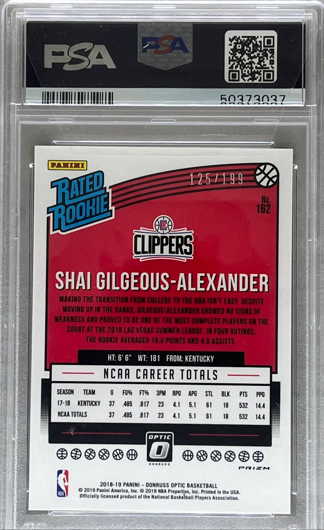 2018 Panini Donruss Optic Shai Gilgeous-Alexander #162 Orange PSA 10