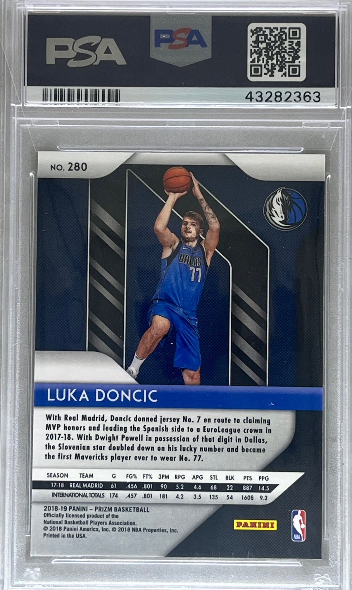 2018-19 Luka Doncic Panini Prizm #280 Dallas Mavericks RC Rookie PSA 10