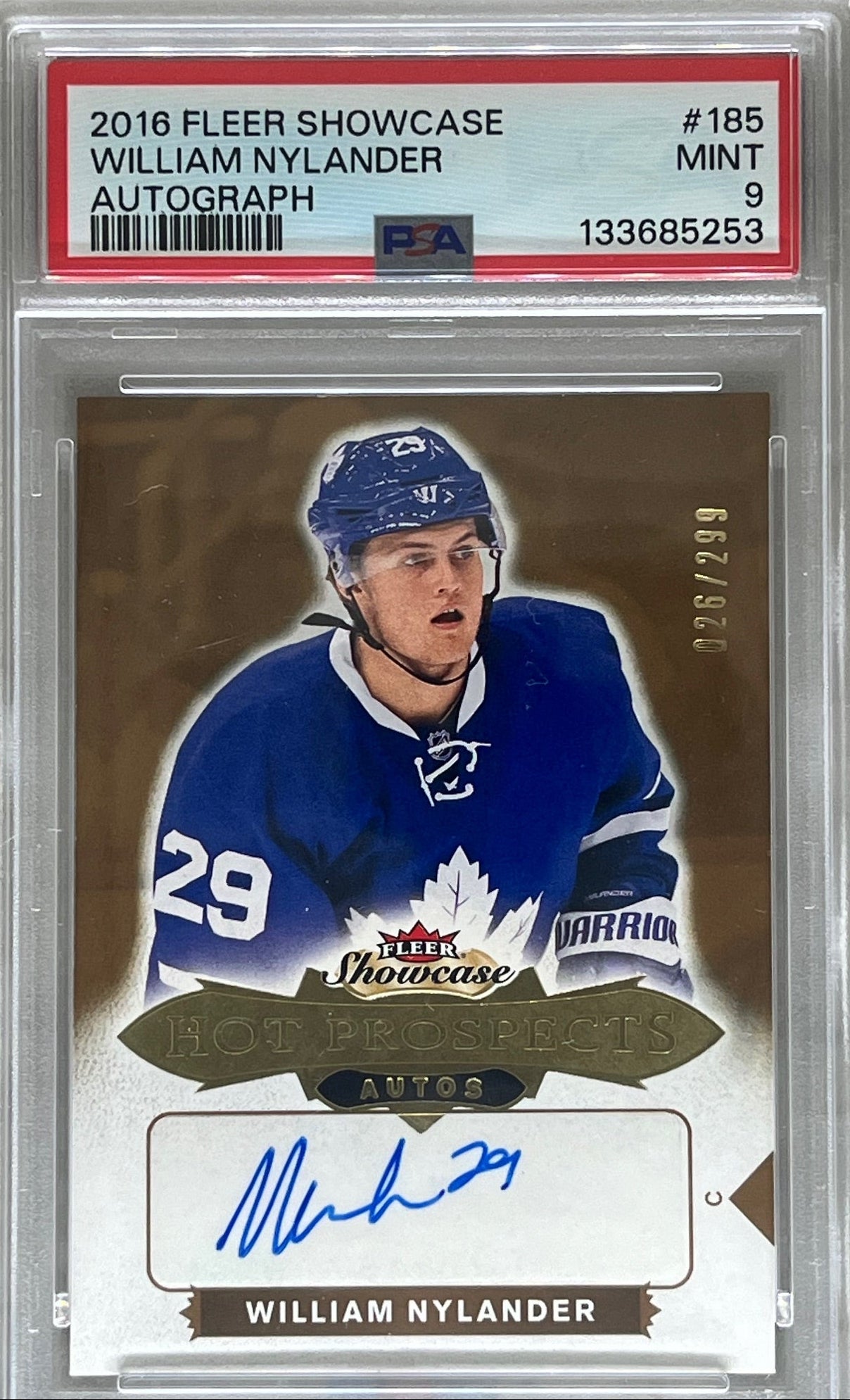 2016-17 William Nylander Fleer Showcase #185 Hot Prospects Rookie RC Auto /299 PSA 9