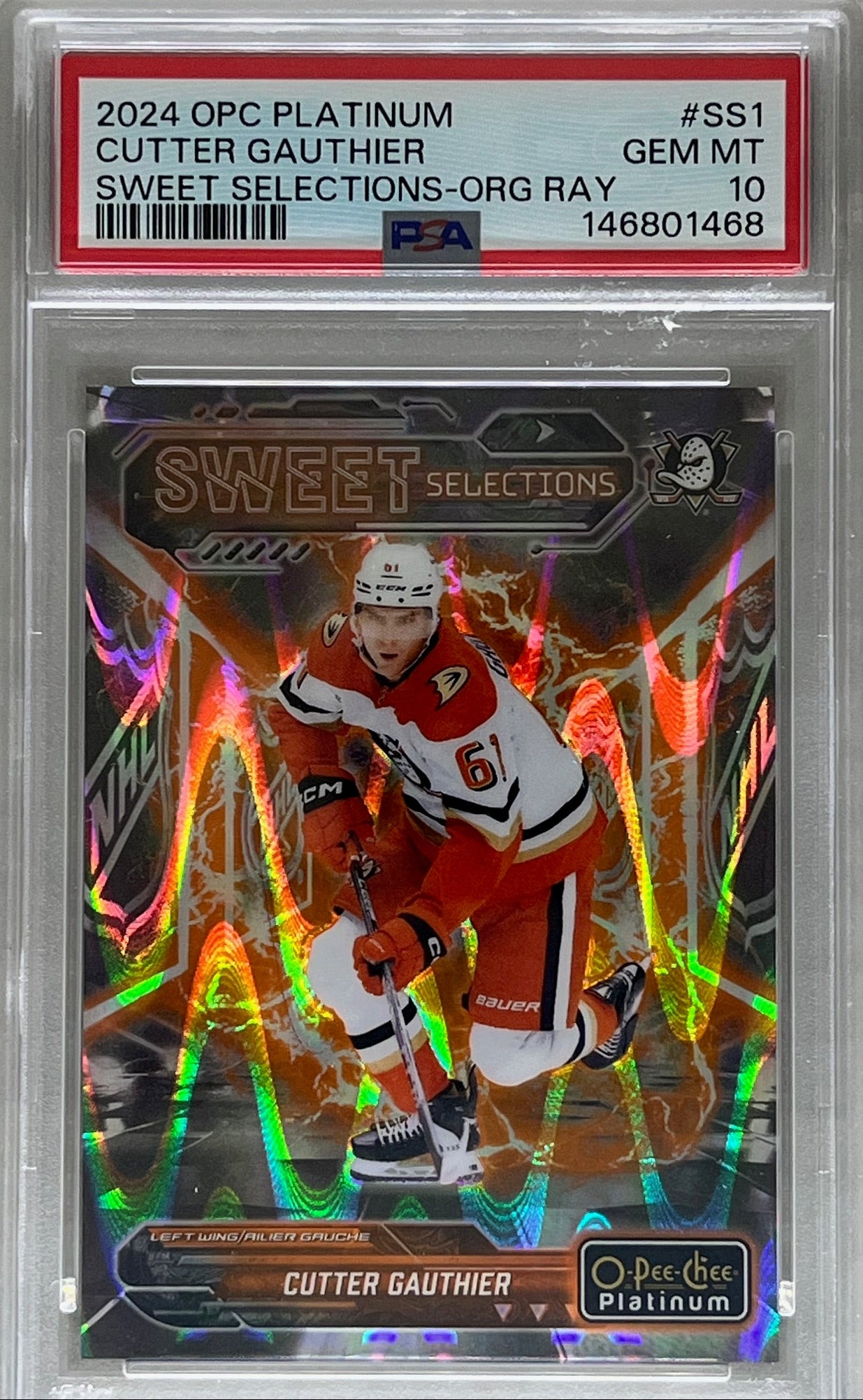 2024-25 O-Pee-Chee Platinum Sweet Selections Orange Ray Cutter Gauthier /15 PSA 10