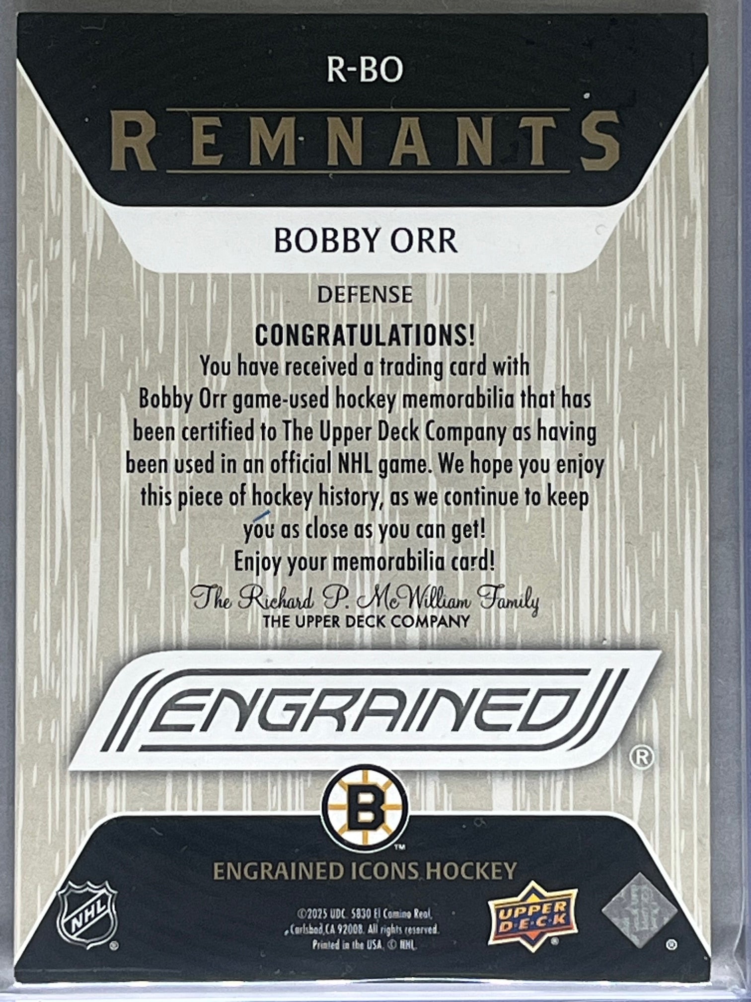 2024-25 Upper Deck Engrained Collection Bobby Orr Remnants /3 Game Used Stick