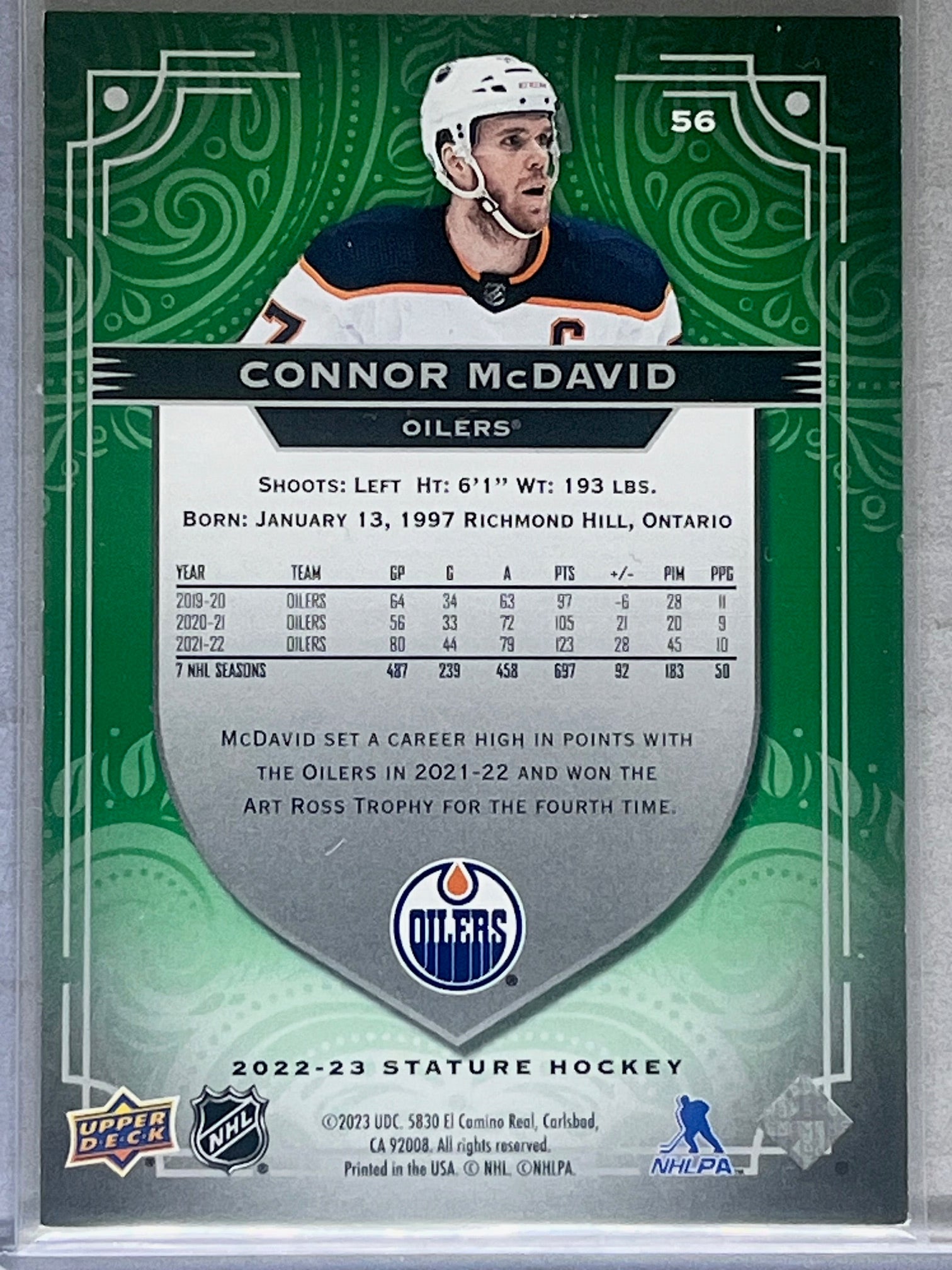 2022-23 Stature Photo Variant /66 Connor McDavid Edmonton Oilers Away Jersey #56